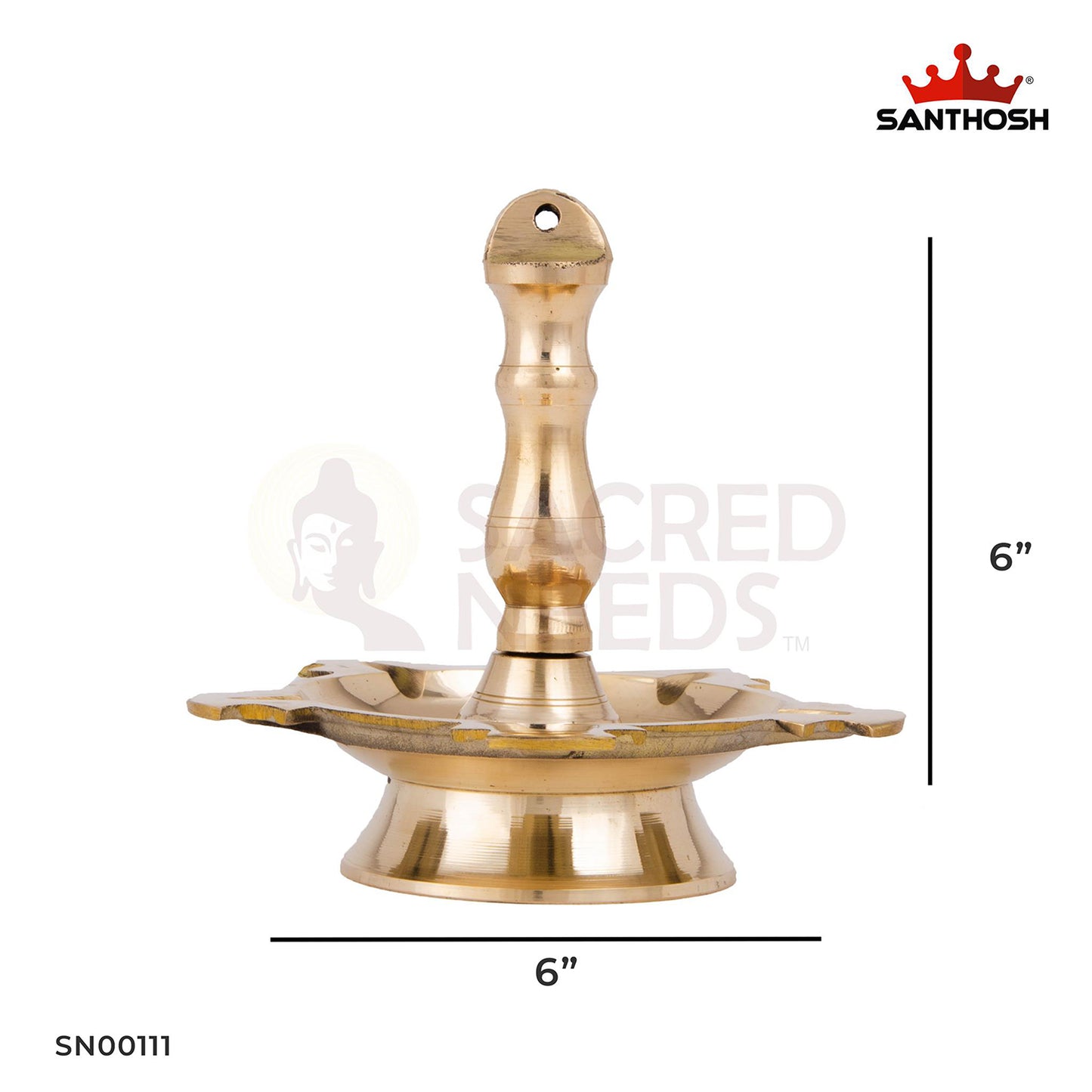 Brass Sarai Vilakku – 6 Inch Height | Classic Brass Pooja Lamp for Home Altar, Office Desk & Meditation