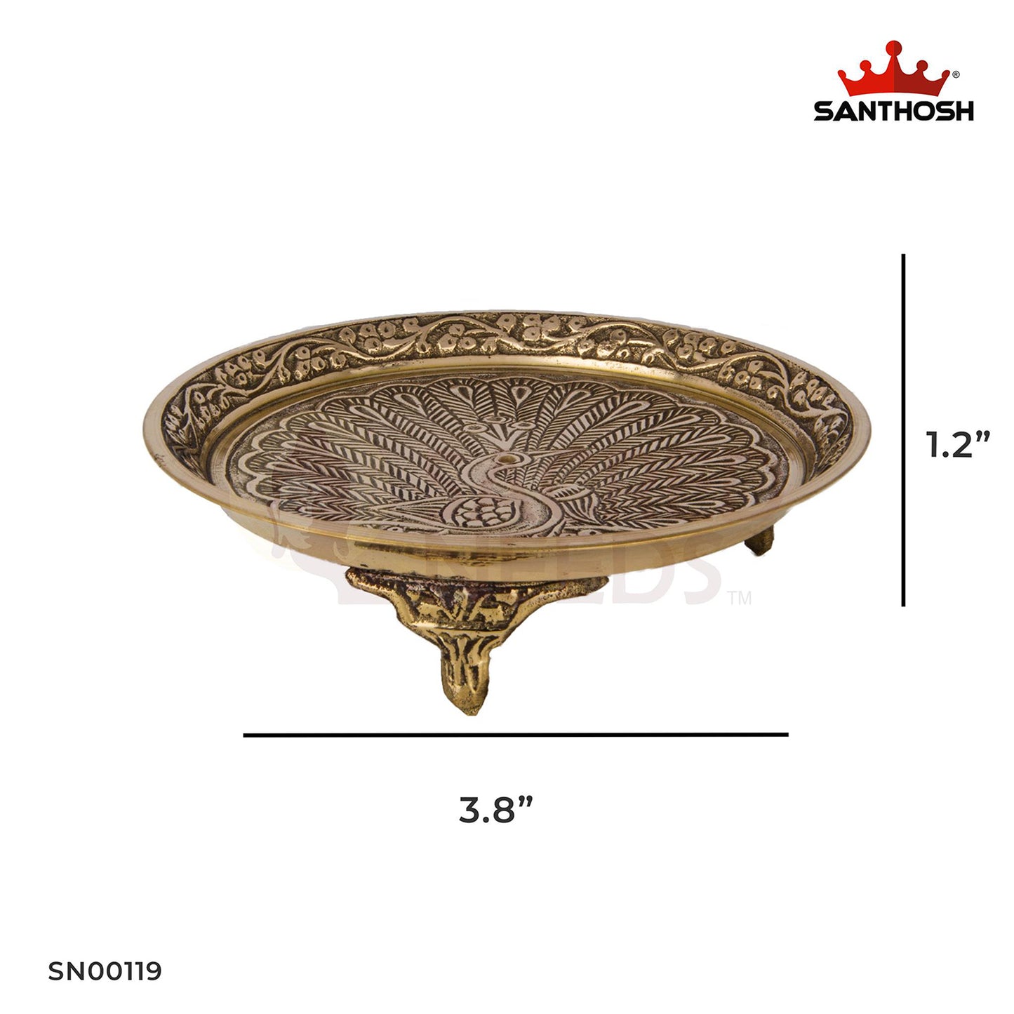 Brass Amboss Pin Tray with Legs – 1.2 Inch Height | Classic Design Brass Accessory Tray for Pooja Essentials & Decor