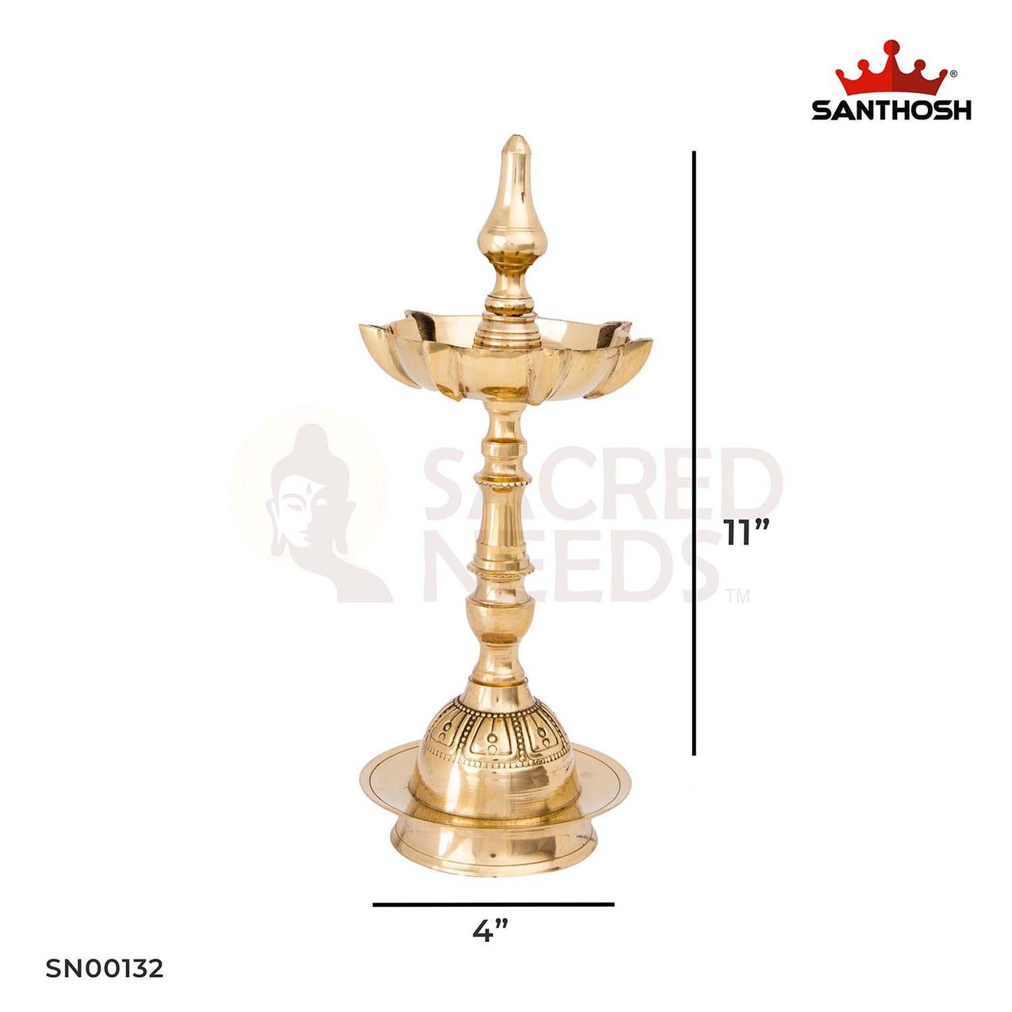 Brass 7-Mukha Param Vilakku Kalash – 11 Inch Height | 7-Mouth Oil Lamp for Temple Use, Spiritual Events & Rituals