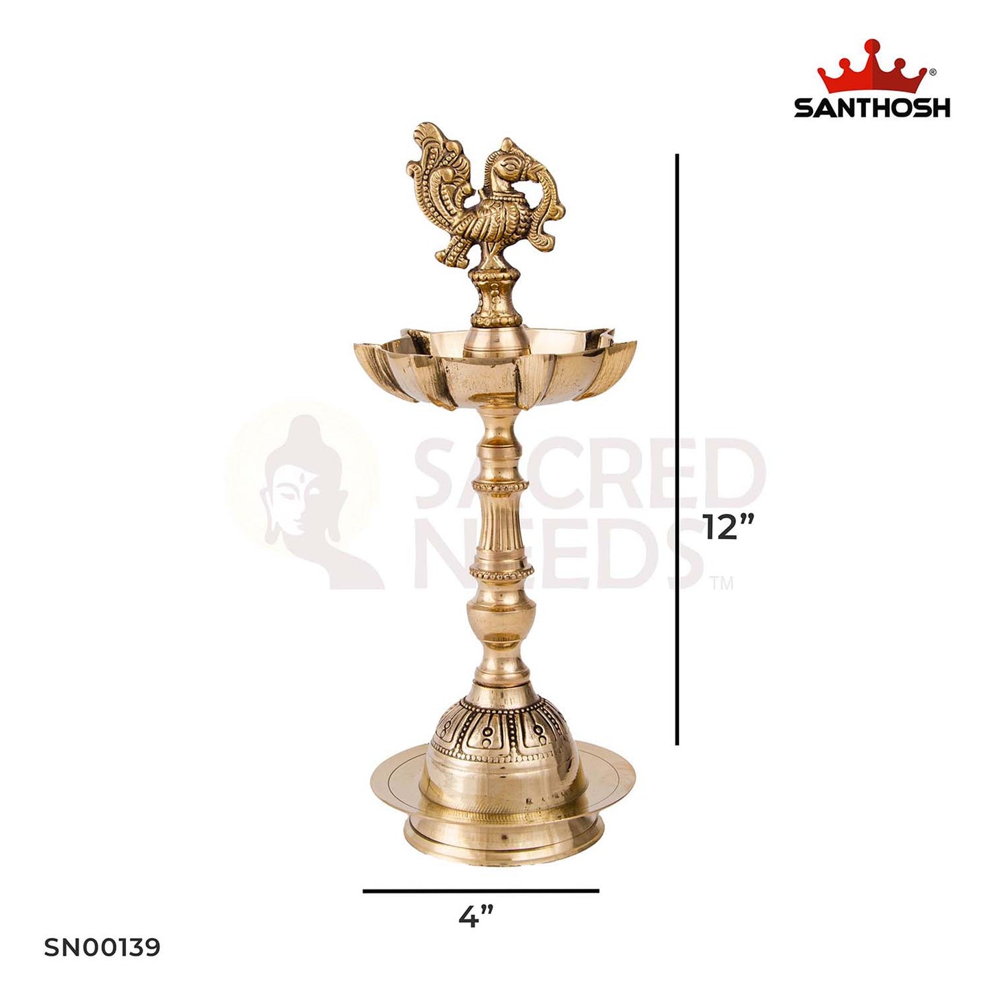 Brass 7-Mukha Param Vilakku Annam – 12 Inch Height | Traditional South Indian Brass Deepam with Annam Top