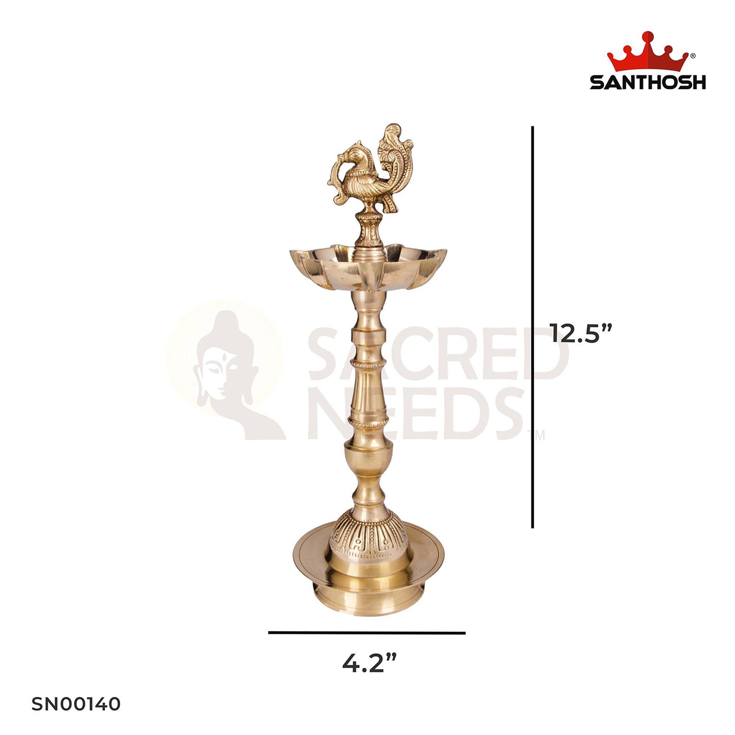 Brass 7-Mukha Param Vilakku Annam – 12.5 Inch Height | Exquisite Brass Deepam with 7 Spouts & Bird Accent for Mandir