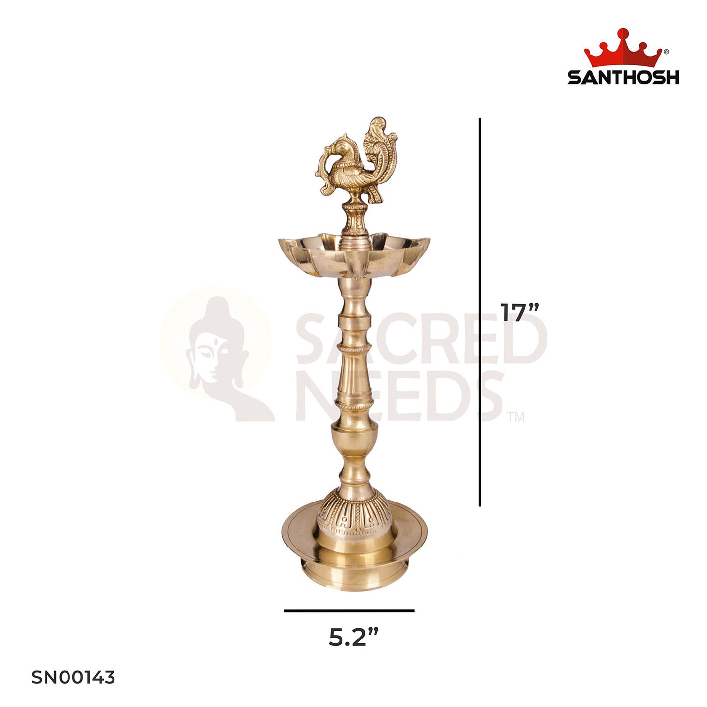 Brass 7-Mukha Param Vilakku Annam – 17 Inch Height | Tall Multi-Spout Brass Diya with Sacred Bird Design for Temples