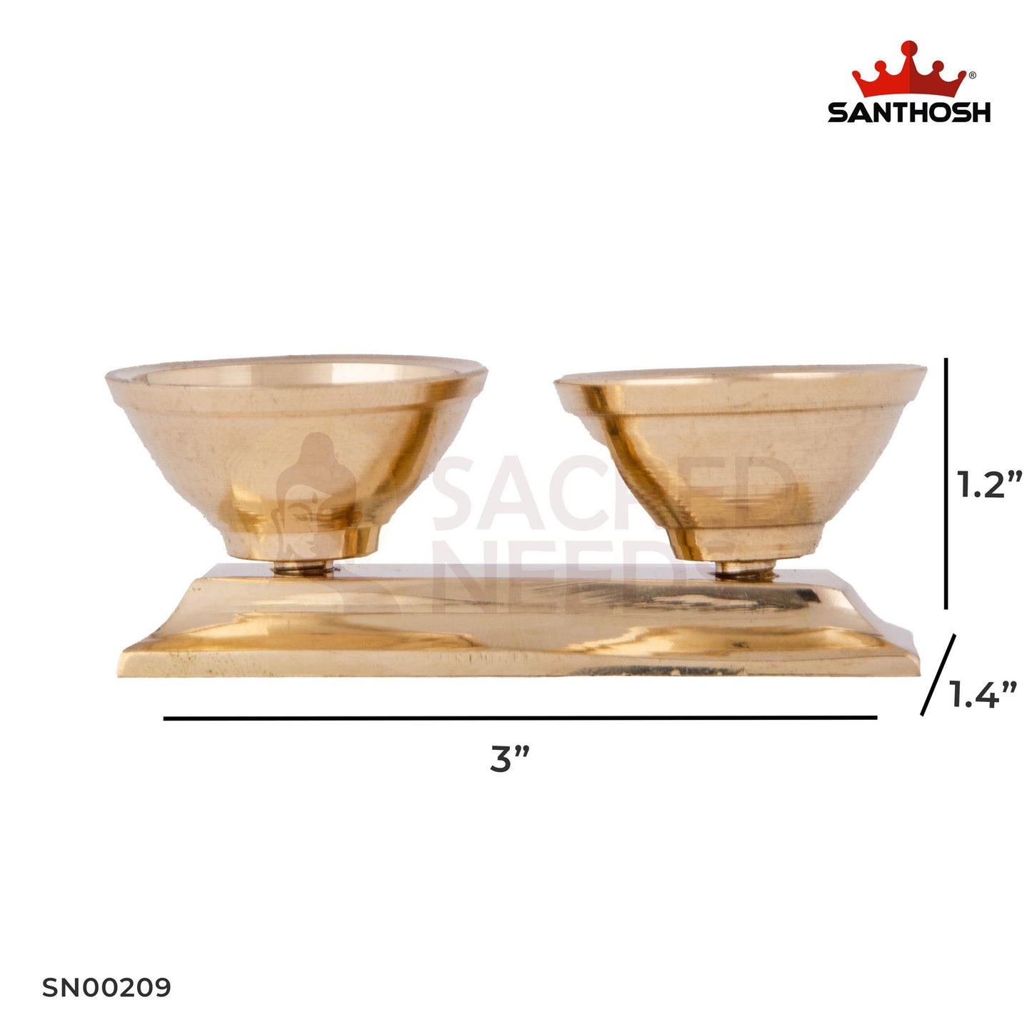 Brass Powder Bowl Stand – 1.2 Inch Height | 2-Kuli Design Brass Bowl with Base for Kumkum, Haldi & Vibhuti