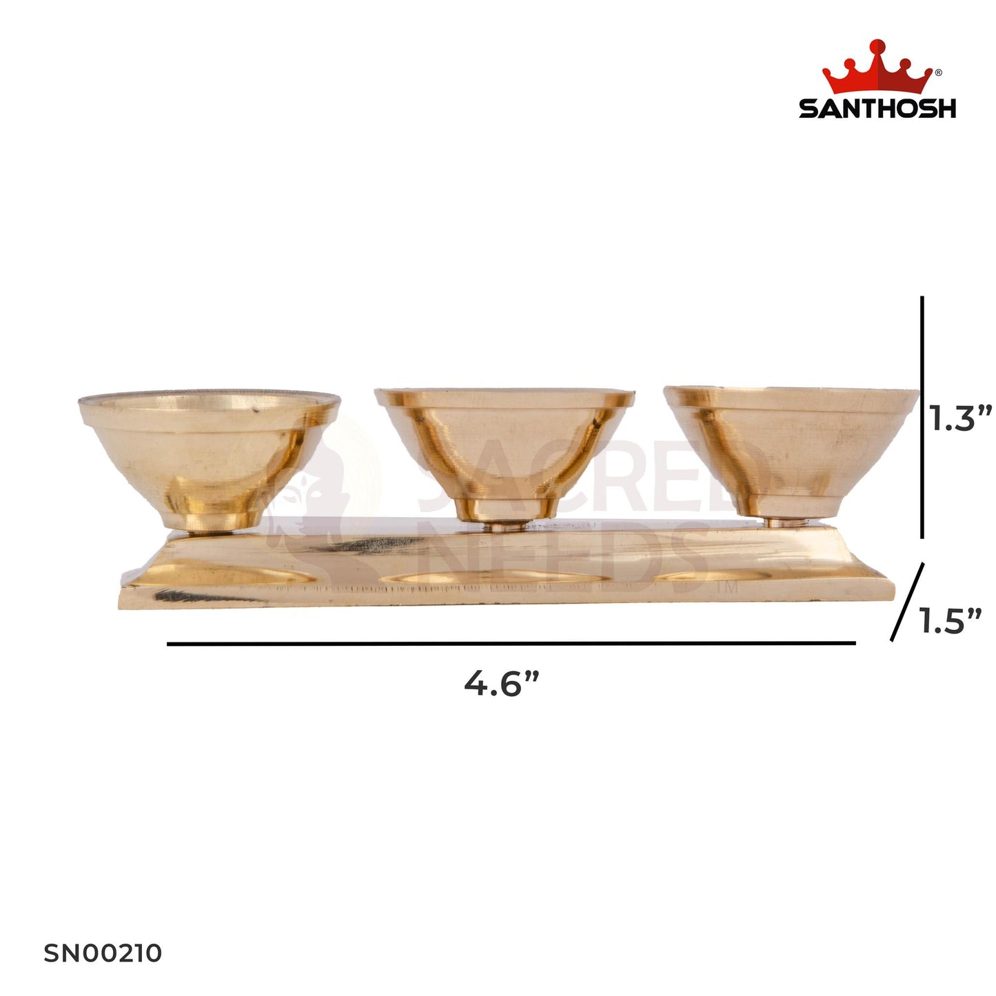 Brass Powder Bowl Stand – 1.3 Inch Height | 3-Kuli Traditional Stand for Sacred Powders in Pooja Rituals