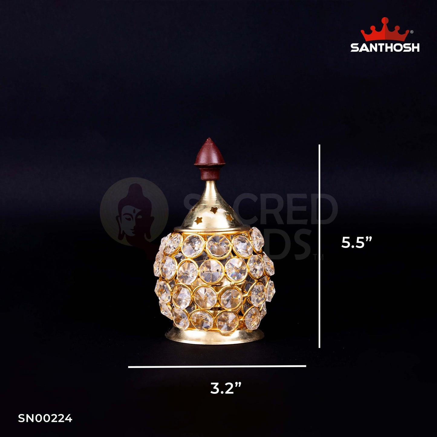 Brass Crystal Dholak Udipi Deepam – 5.5 Inch Height | Decorative Oil Lamp with Crystal Accents for Pooja & Home Decor