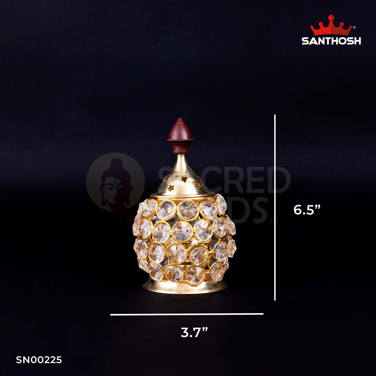 Brass Crystal Dholak Udipi Deepam – 6.5 Inch Height | Ethnic Brass Oil Lamp with Crystal Inlay for Temple, Home & Festive Lighting
