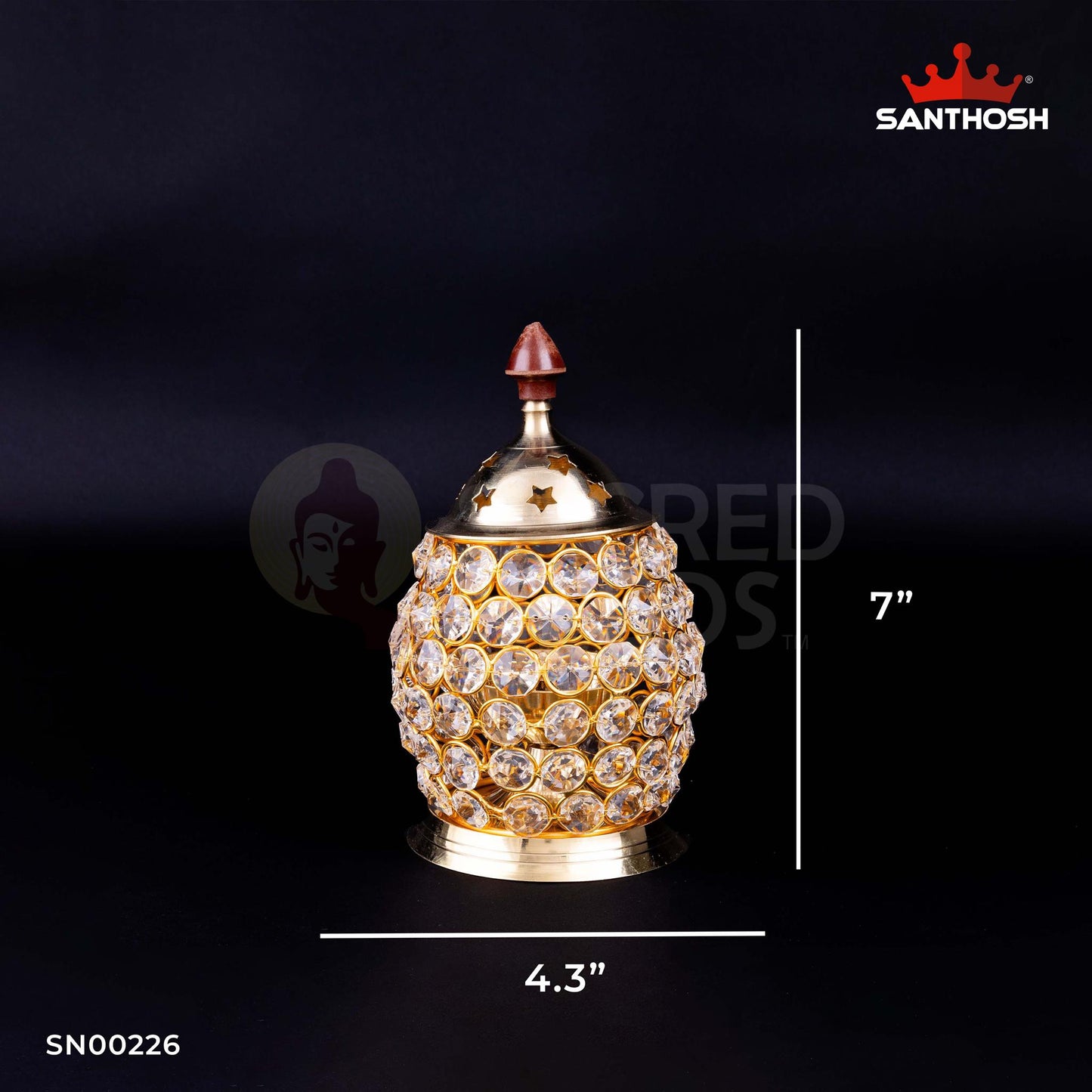 Brass Crystal Dholak Udipi Deepam – 7 Inch Height | Brass Crystal Oil Deepam for Pooja, Housewarming & Gifting