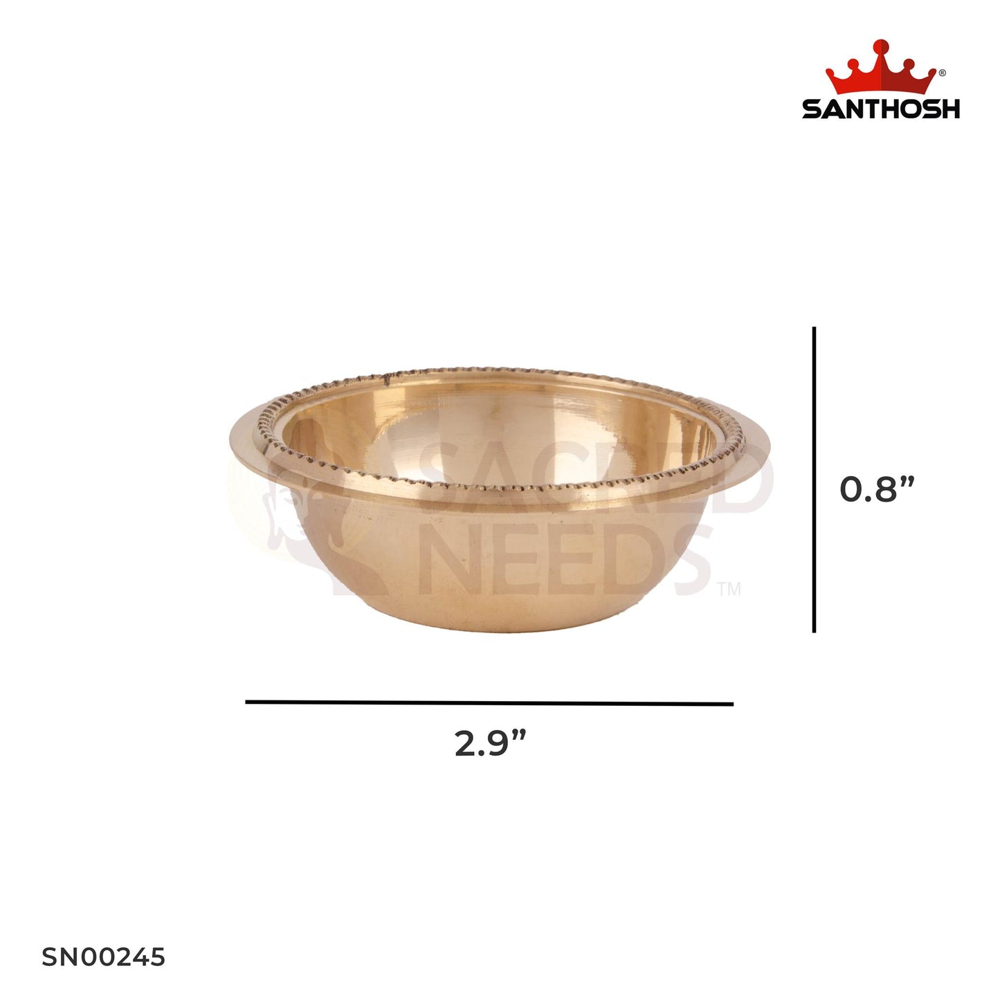 Brass Dotted Bowl – 0.8 Inch Height | Mini Brass Bowl with Dotted Design for Kumkum, Haldi & Ritual Use