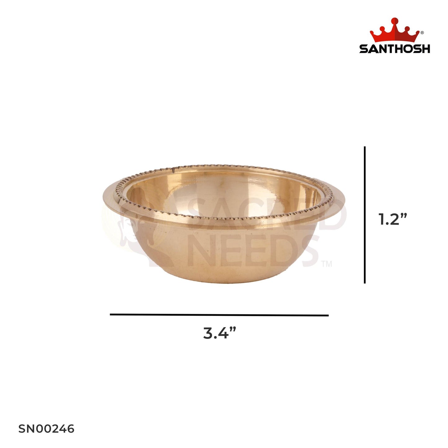 Brass Dotted Bowl – 1.2 Inch Height | Decorative Brass Bowl for Pooja Ingredients, Condiments & Festive Gifting