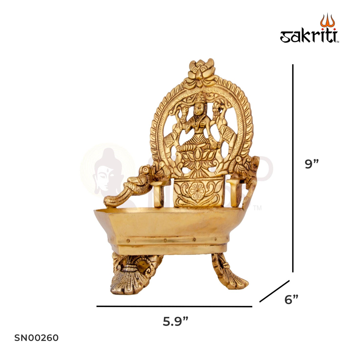 Brass Lakshmi Vilakku – 9 Inch Height | Lakshmi Devi Brass Oil Lamp for Deepam, Pooja & Diwali Decor