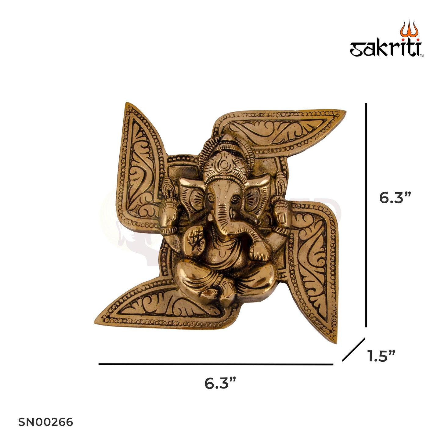 Brass Swastik Ganesha Mounted – 6.3 Inch Height | Brass Ganesha on Swastik Base for Auspicious Home Decor & Pooja