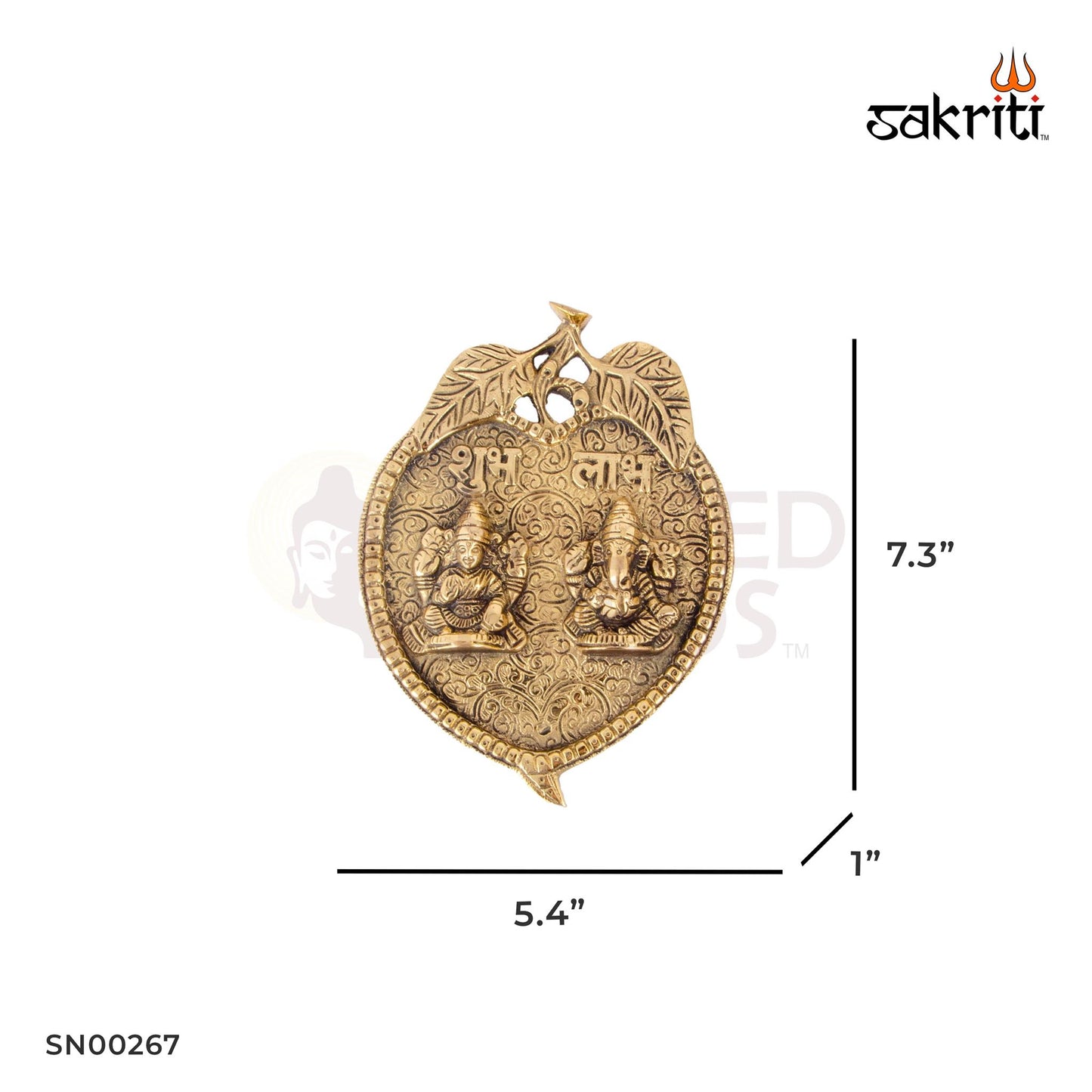 Brass Leaf Ganesha-Lakshmi Mounted – 7.3 Inch Height | Twin Brass Deity Idol on Leaf Base for Diwali & Spiritual Blessings