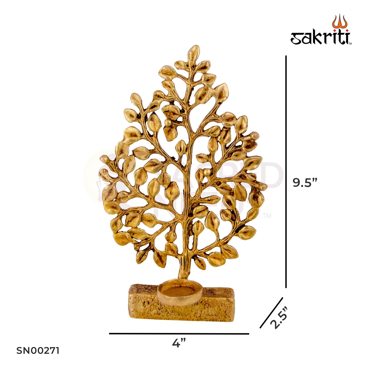 Brass Tree with Holder – 9.7 Inch | Decorative Brass Tree Stand for Diyas, Bells & Festive Pooja Setup