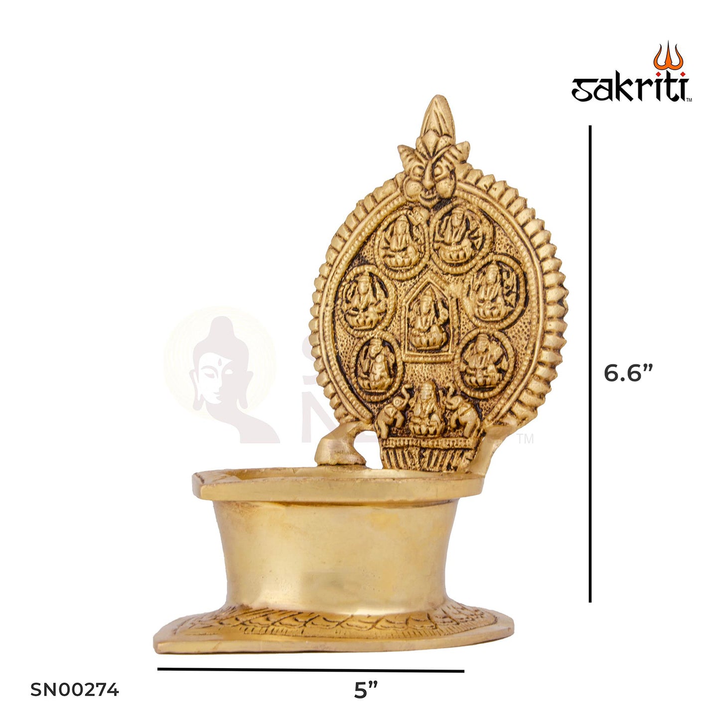 Brass Ashtalakshmi Vilakku – 6.8 Inch | Traditional Brass Oil Lamp Featuring 8 Forms of Lakshmi for Temple Use