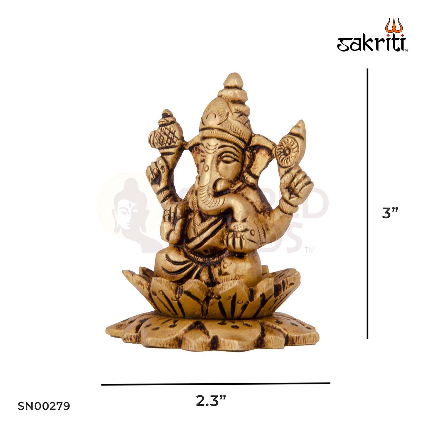 Brass Lotus Ganesha – 3 Inch | Ganesha Idol Seated on Lotus for Home Decor, Car Dashboard & Gifting