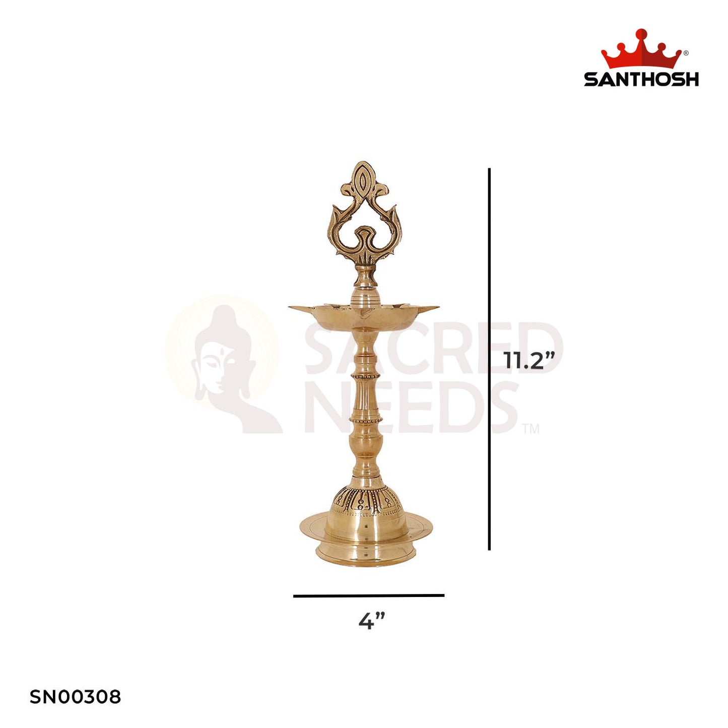 Brass Kansi Porai Vilakku – 11.2 Inch | South Indian Standing Oil Lamp with Porai Base for Rituals