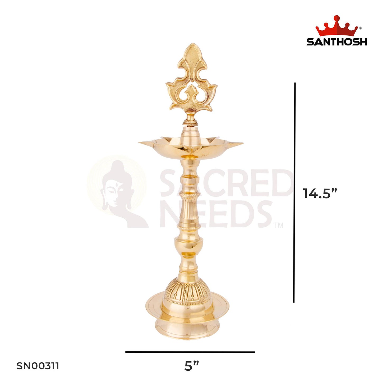 Brass Kansi Porai Vilakku – 14.5 Inch | Tall Porai Base Oil Lamp in Brass for Home Temple Use
