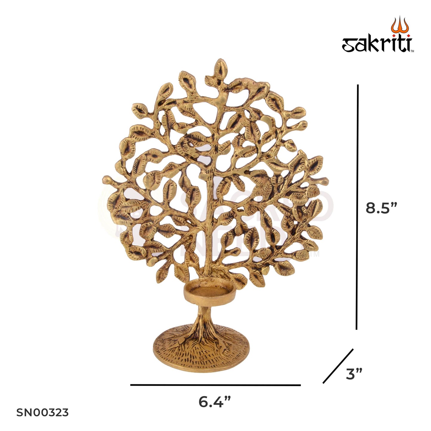 Brass Tree with Holder – 8.5 Inch | Decorative Tree Holder for Diyas, Bells & Pooja Decor