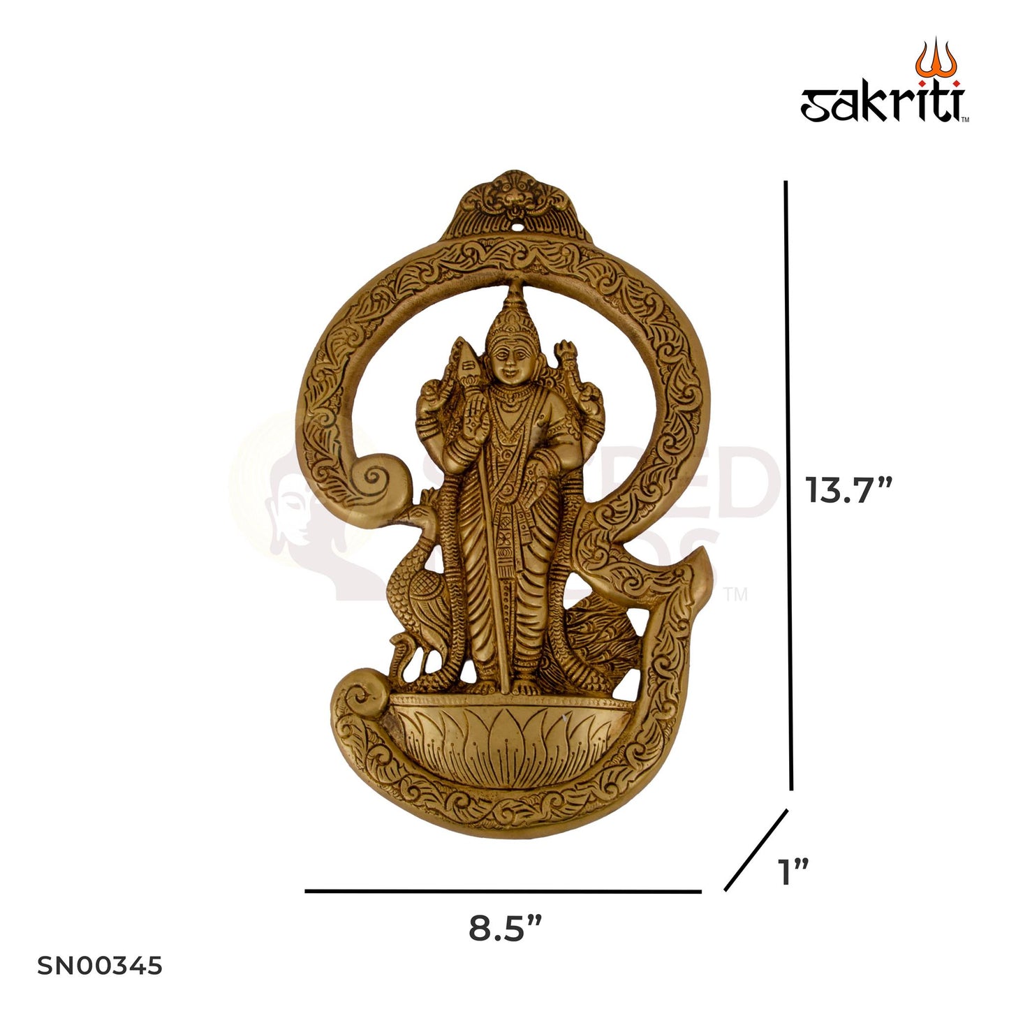 Brass Murugan Hanging Idol – 13.7 Inch Height | Wall Hanging Lord Muruga Sculpture in Brass for Pooja & Decor