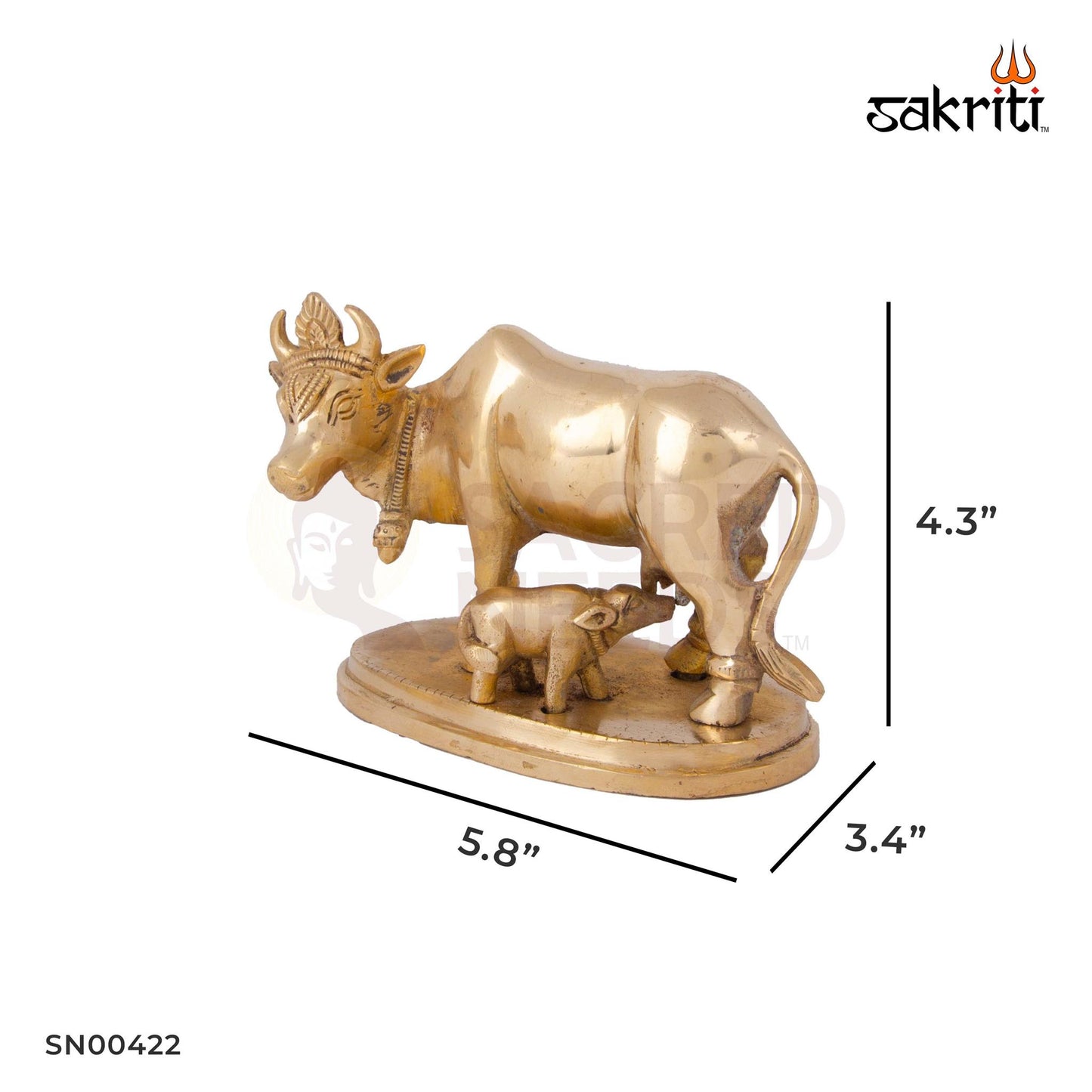 Brass Cow & Calf – 4.3 Inch Height | Traditional Brass Sculpture of Cow and Calf for Pooja & Decoration