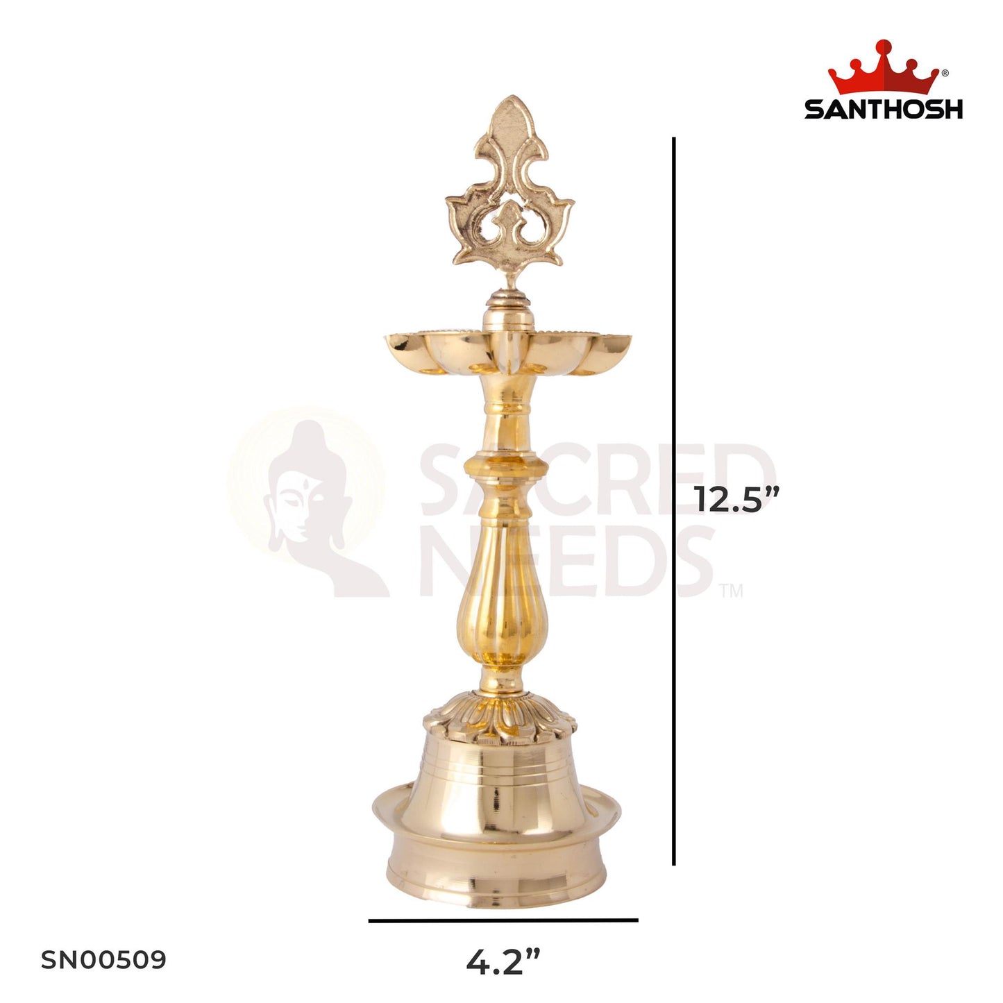 Brass Arjun Porai Vilakku – 12.5 Inch Height | Traditional Brass Lamp with Porai Base for Home Pooja Use