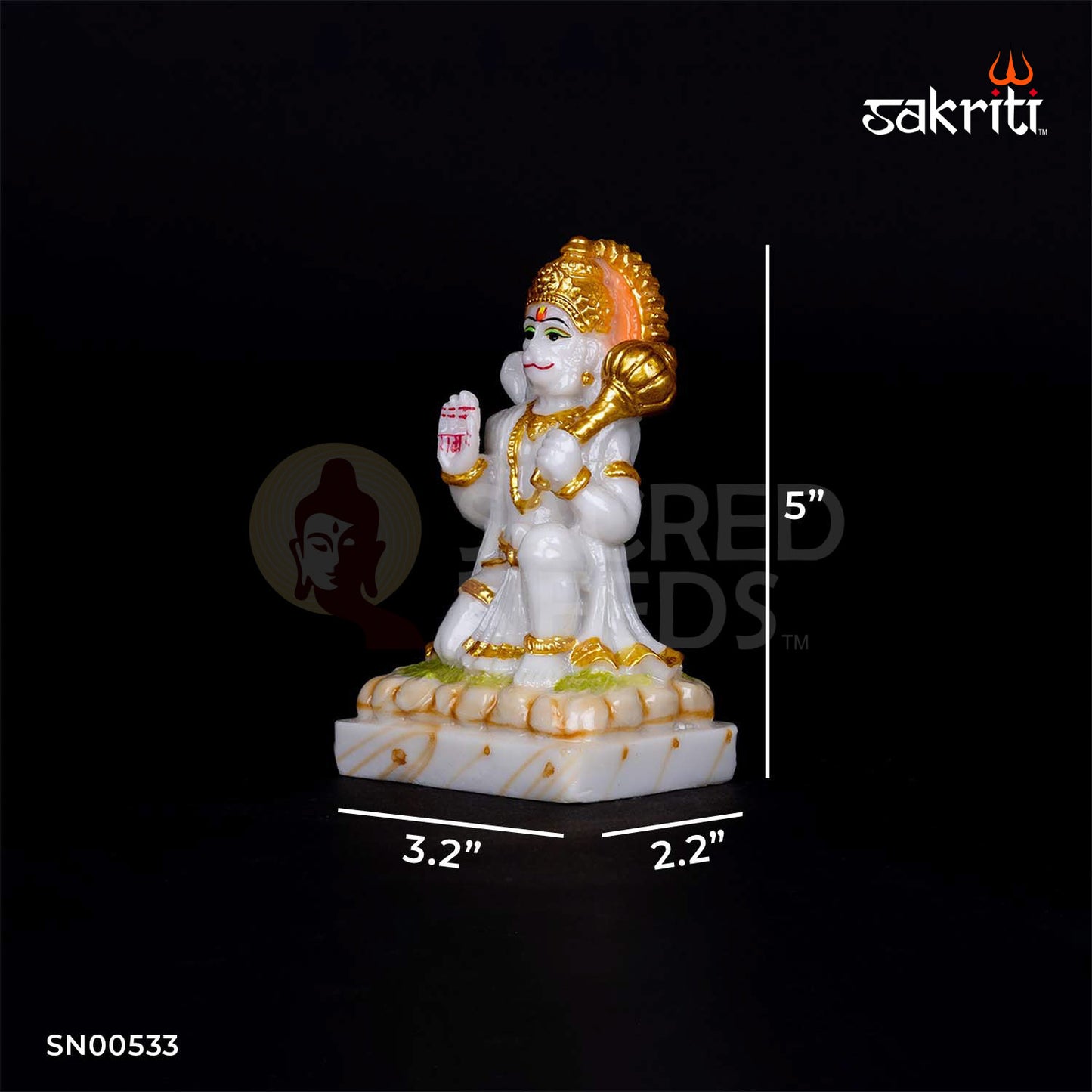 Hanuman Idol in Marble Dust – 5 Inch Height | Powerful Bajrangbali Statue for Devotional Worship & Home Temple