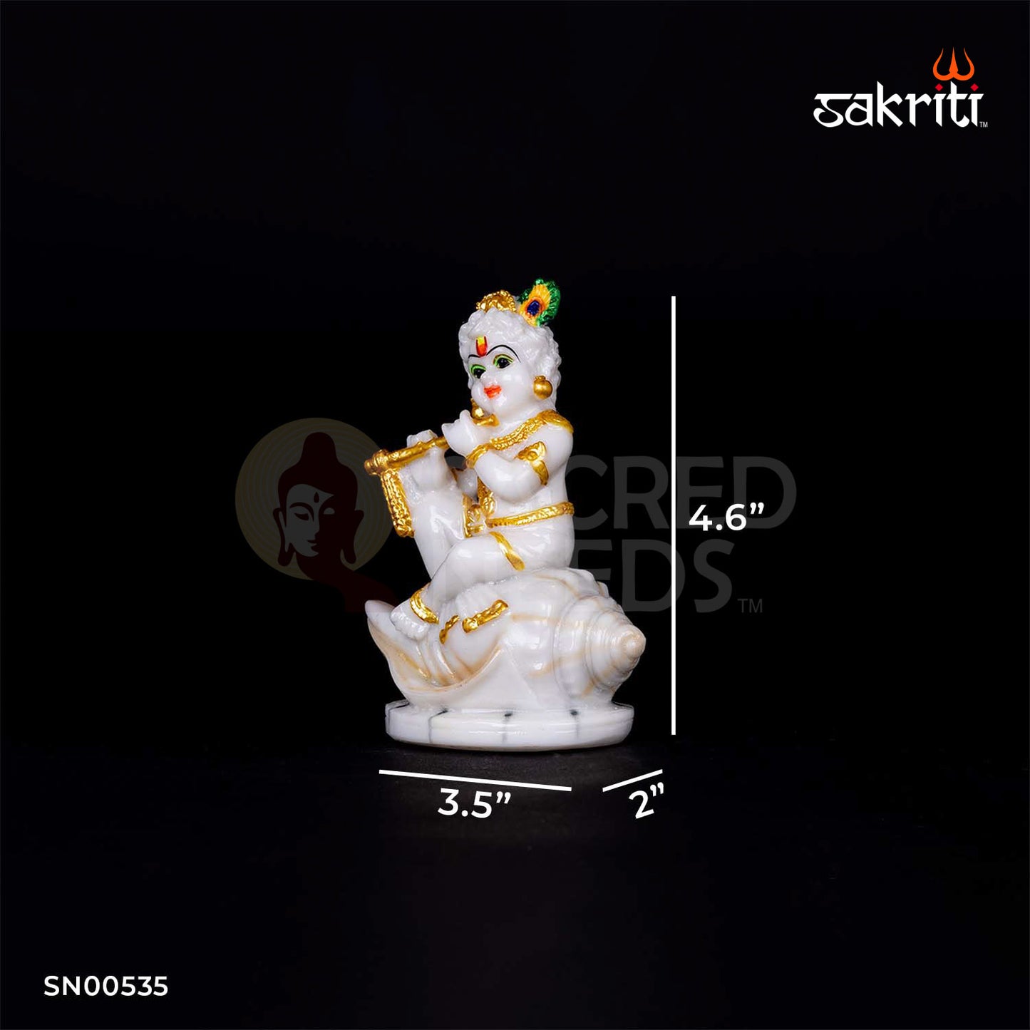 Shankh Krishna Idol in Marble Dust – 4.6 Inch Height | Lord Krishna with Conch for Home Mandir & Spiritual Decor