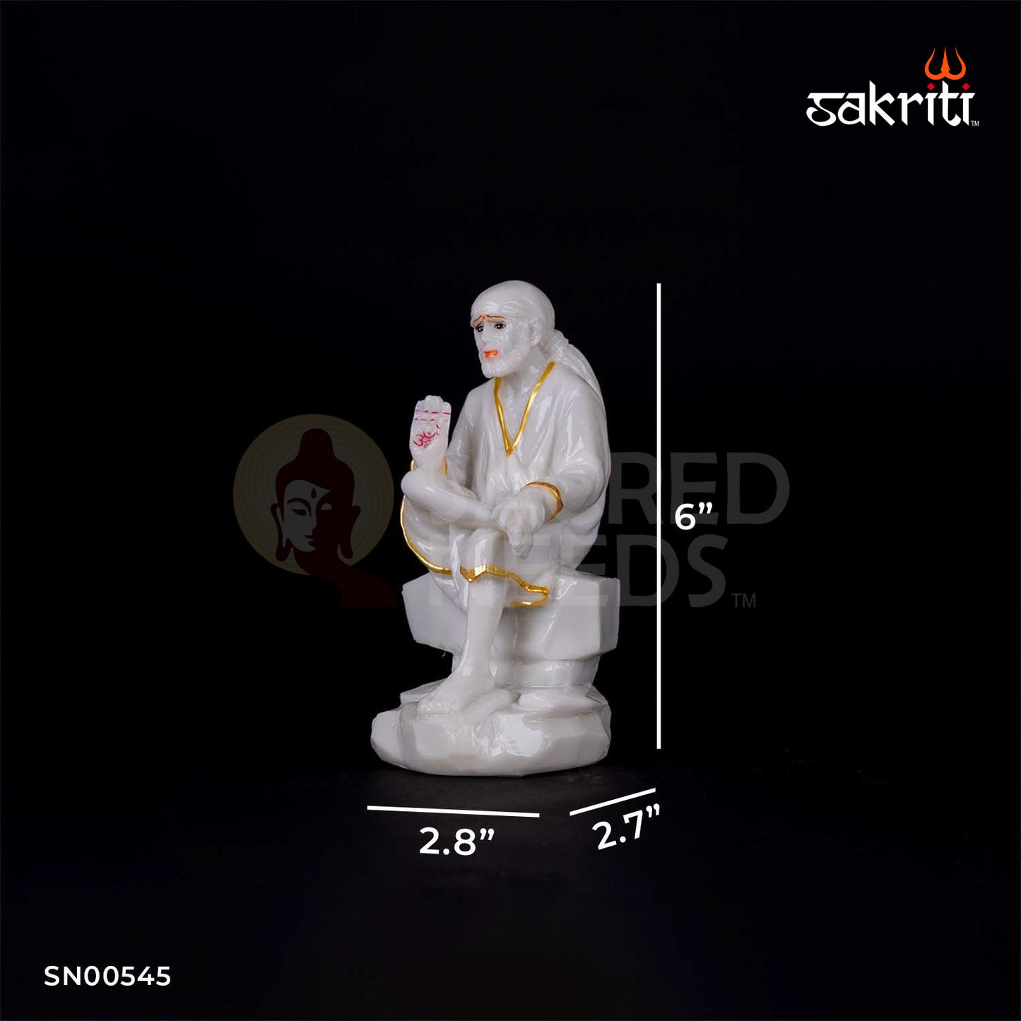 Sai Baba Idol in Marble Dust – 6 Inch Height | Shirdi Sai Murti for Devotion, Home Temple & Spiritual Decor