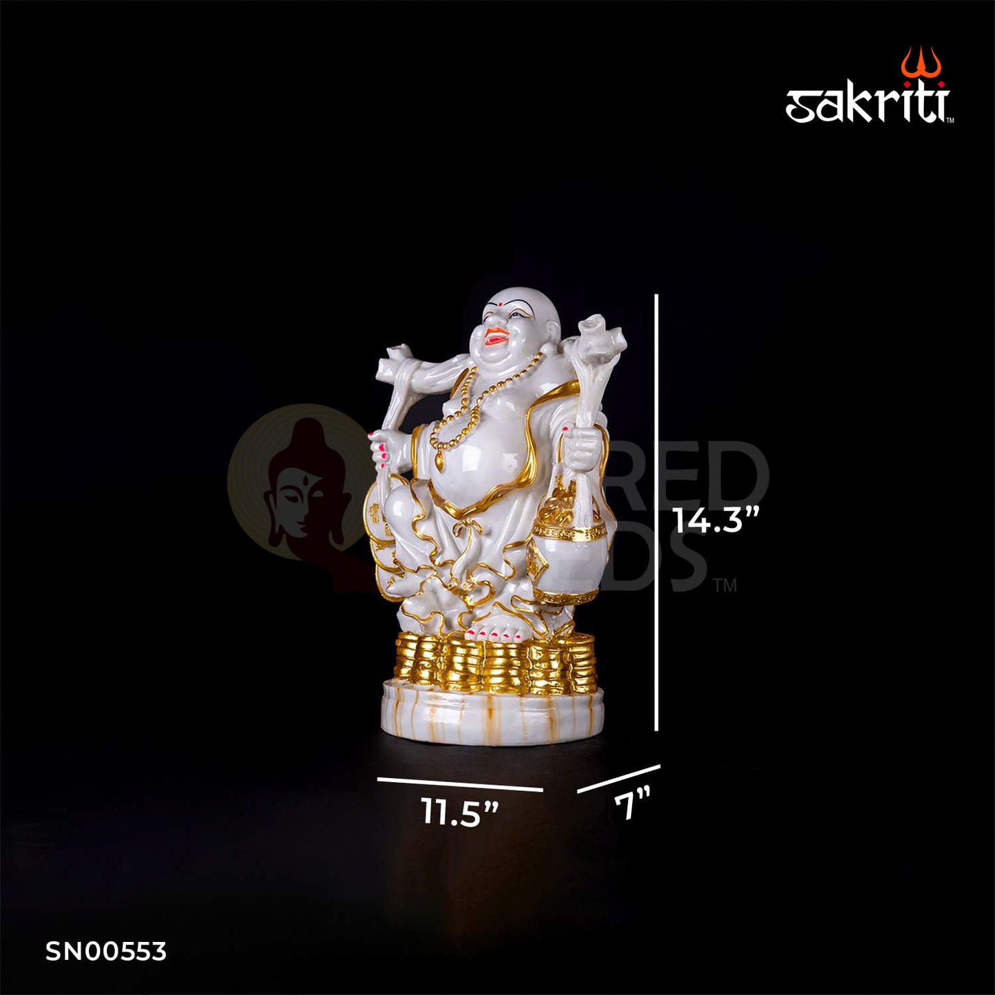 Laughing Buddha Idol in Marble Dust – 14.3 Inch Height | Feng Shui Buddha for Prosperity, Luck & Smiling Energy