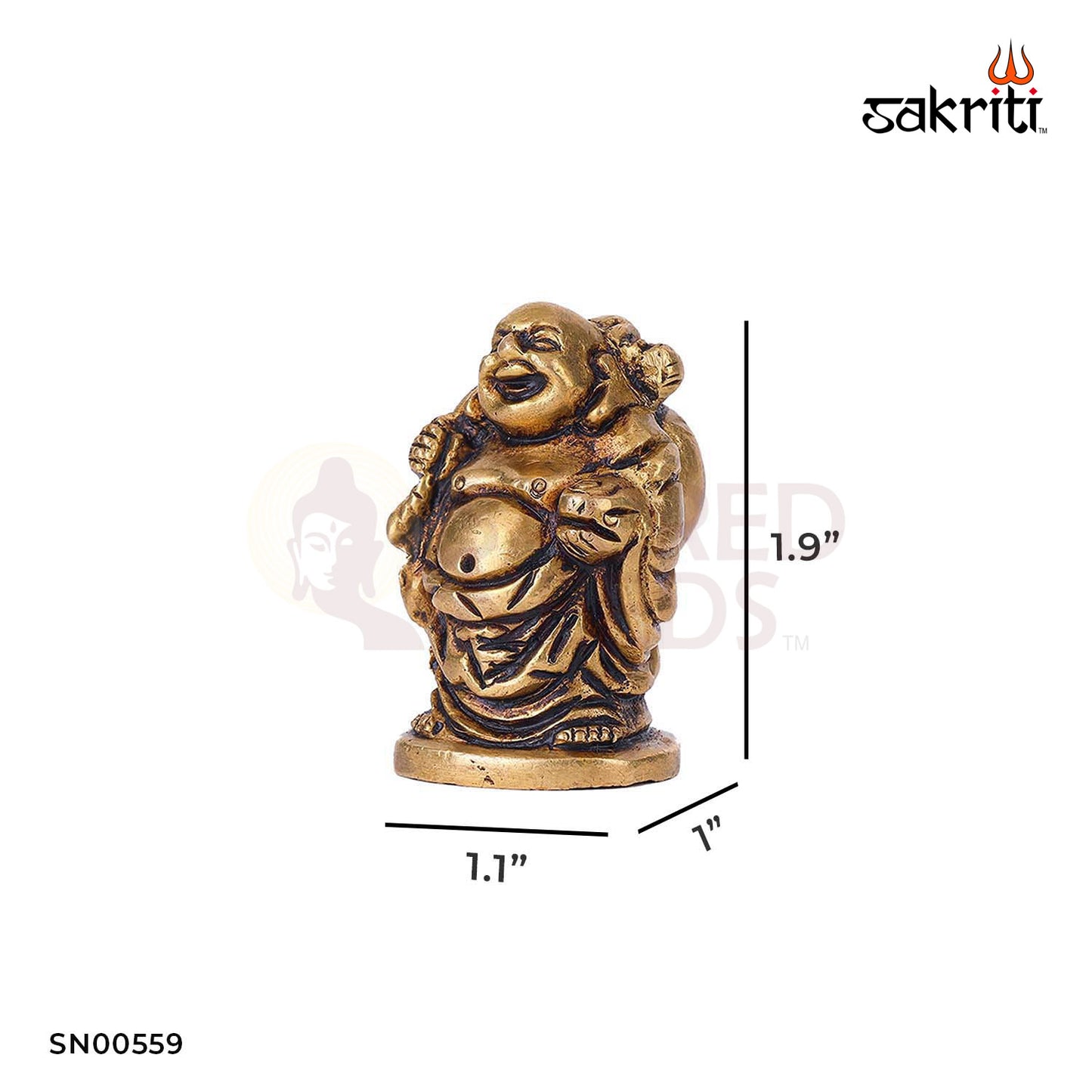 Brass Happy Man with Bag – 1.9 Inch Height | Decorative Feng Shui Laughing Buddha Statue for Wealth, Positivity & Gifting
