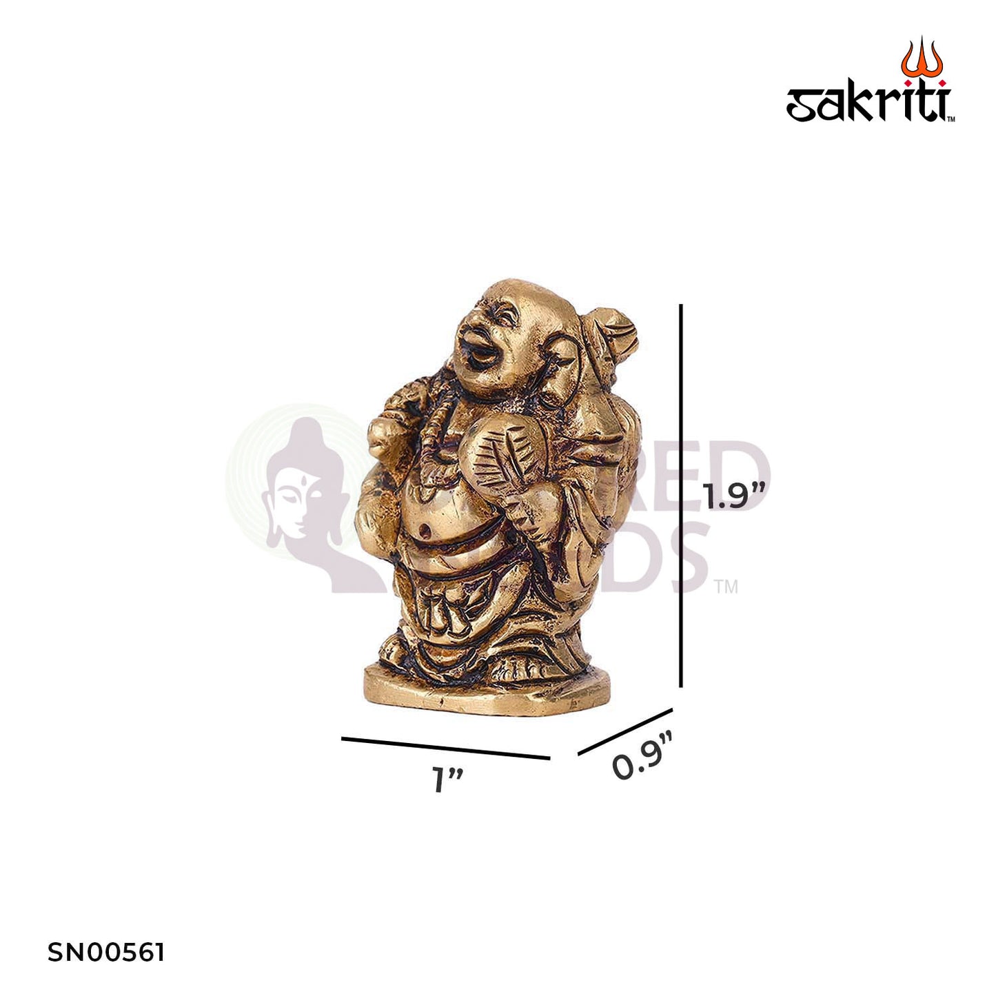 Brass Happy Man with Fan – 1.9 Inch Height | Feng Shui Brass Statue for Happiness, Success & Prosperity