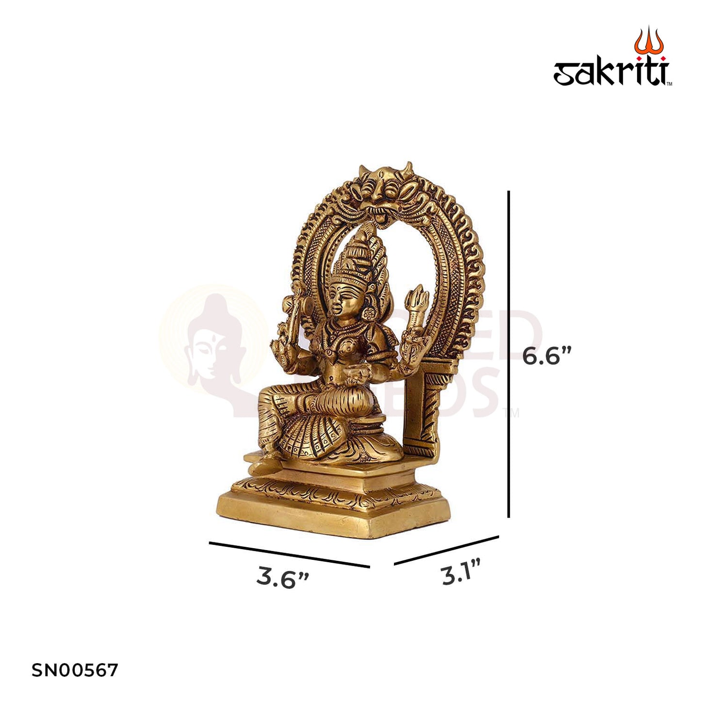 Brass Mariamman with Arch – 6.6 Inch Height | Brass Mari Amman Murti for Navratri, Home Altar & Devotion