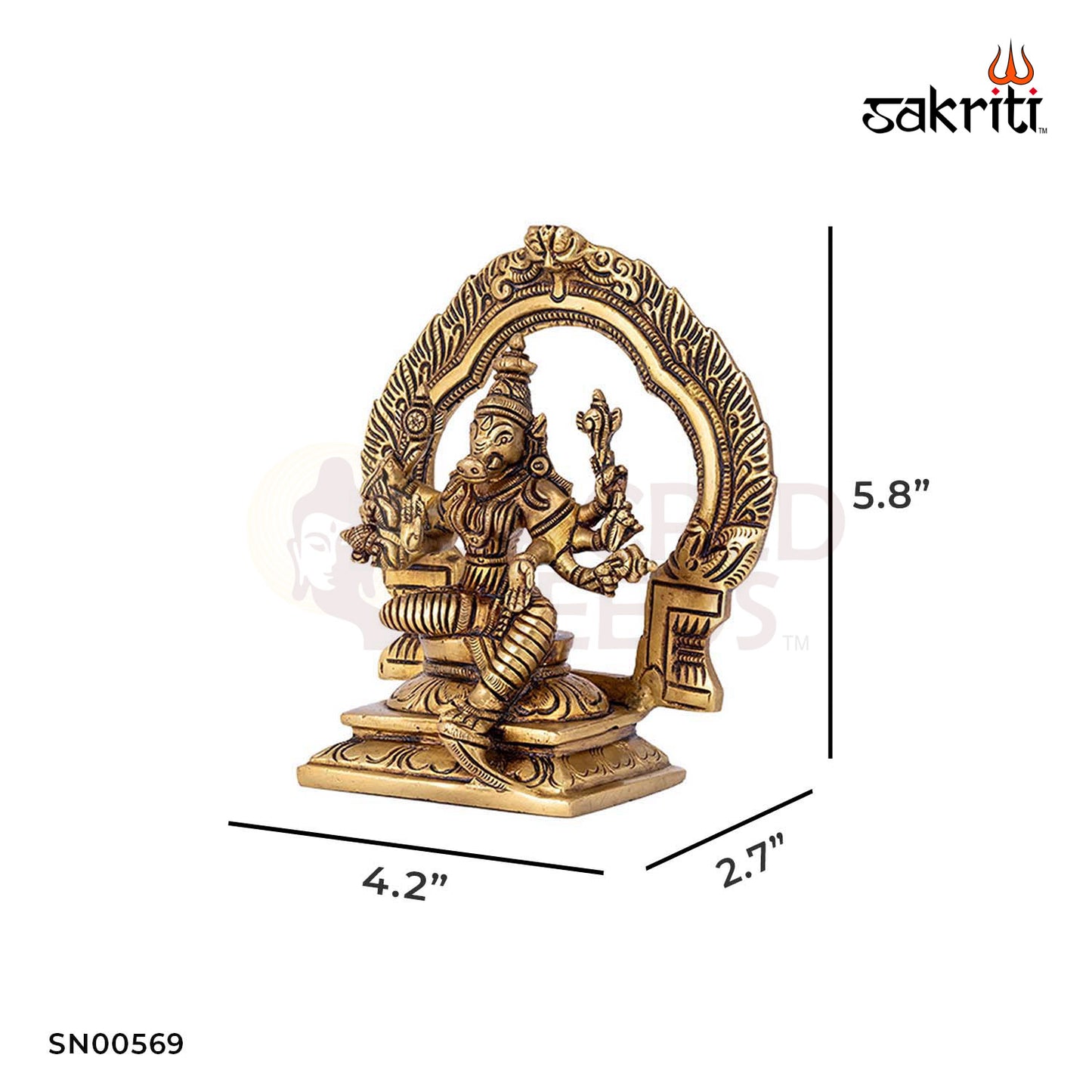 Brass Varahi Amman with Arch – 5.8 Inch Height | Divine Mother Idol for Tantra Pooja, Temple & Home