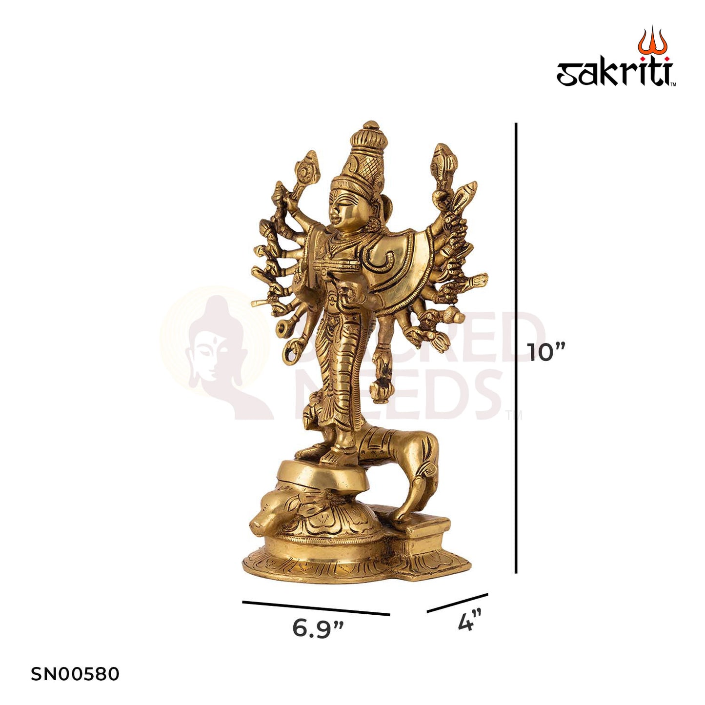 Brass Mahishasura Vardhini – 10 Inch Height | Goddess Durga Idol in Slaying Pose for Navratri, Pooja & Home Altar
