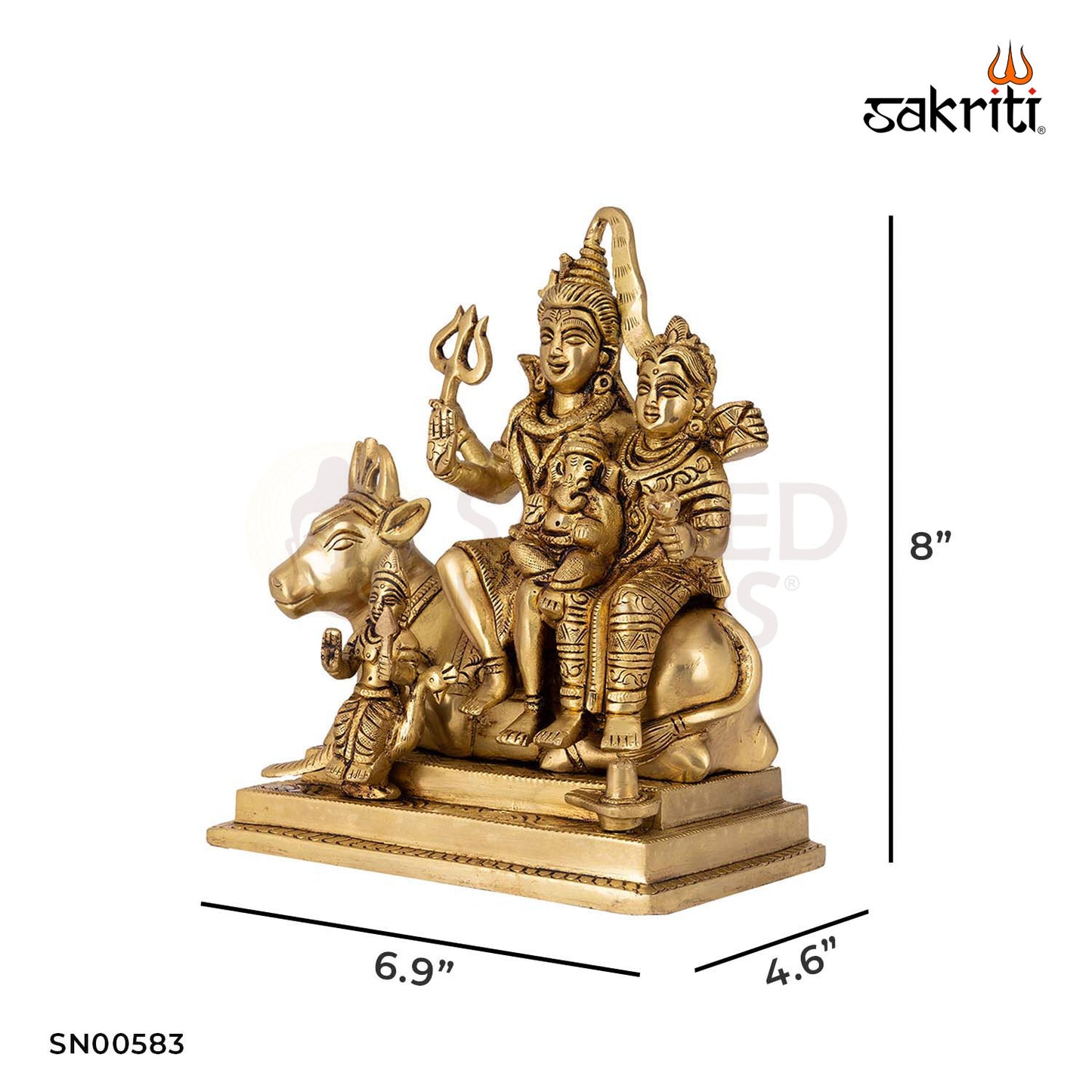 Sacred Needs Brass Shivan Family Idol – 8 Inch (20.3 cm) Height | Lord Shiva, Parvati & Ganesha Statue for Temple, Pooja Room & Home Décor