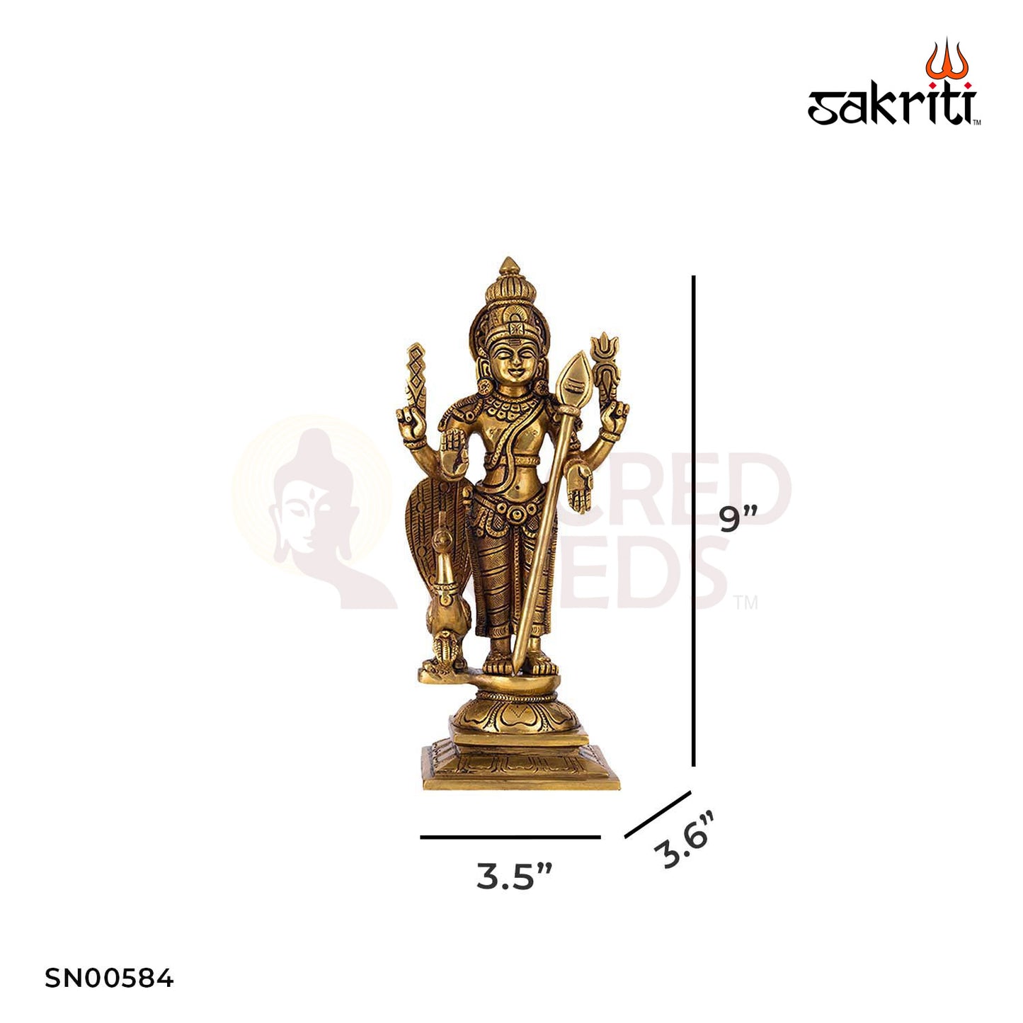 Brass Murugan with Valli & Deivanai Statue – 9 Inch Height | Lord Muruga Idol for Pooja Room, Temple & Home Decor
