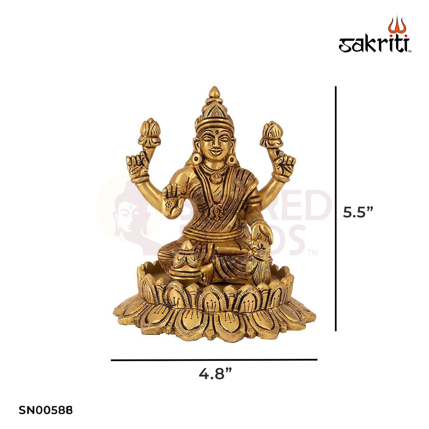 Brass Lotus Lakshmi – 5.5 Inch Height | Goddess of Abundance Idol Seated on Lotus for Wealth & Devotional Decor
