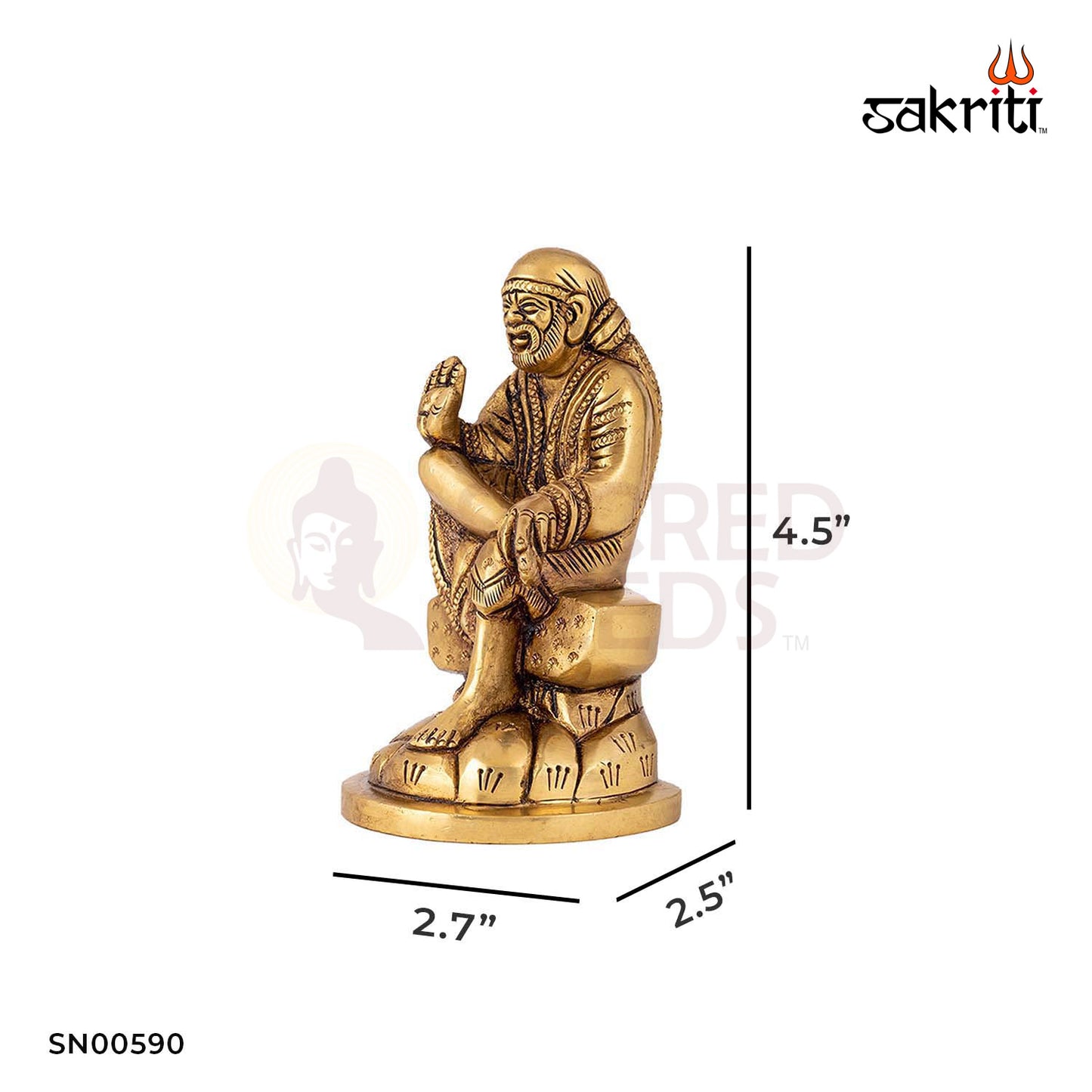 Brass Sai Baba – 4.5 Inch Height | Shirdi Sai Idol for Meditation, Devotion & Home Spiritual Corners
