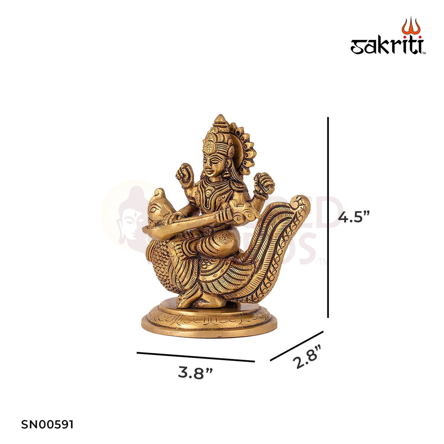 Brass Saraswathi – 4.5 Inch Height | Goddess of Learning Idol for Students, Music Rooms & Study Table Decor