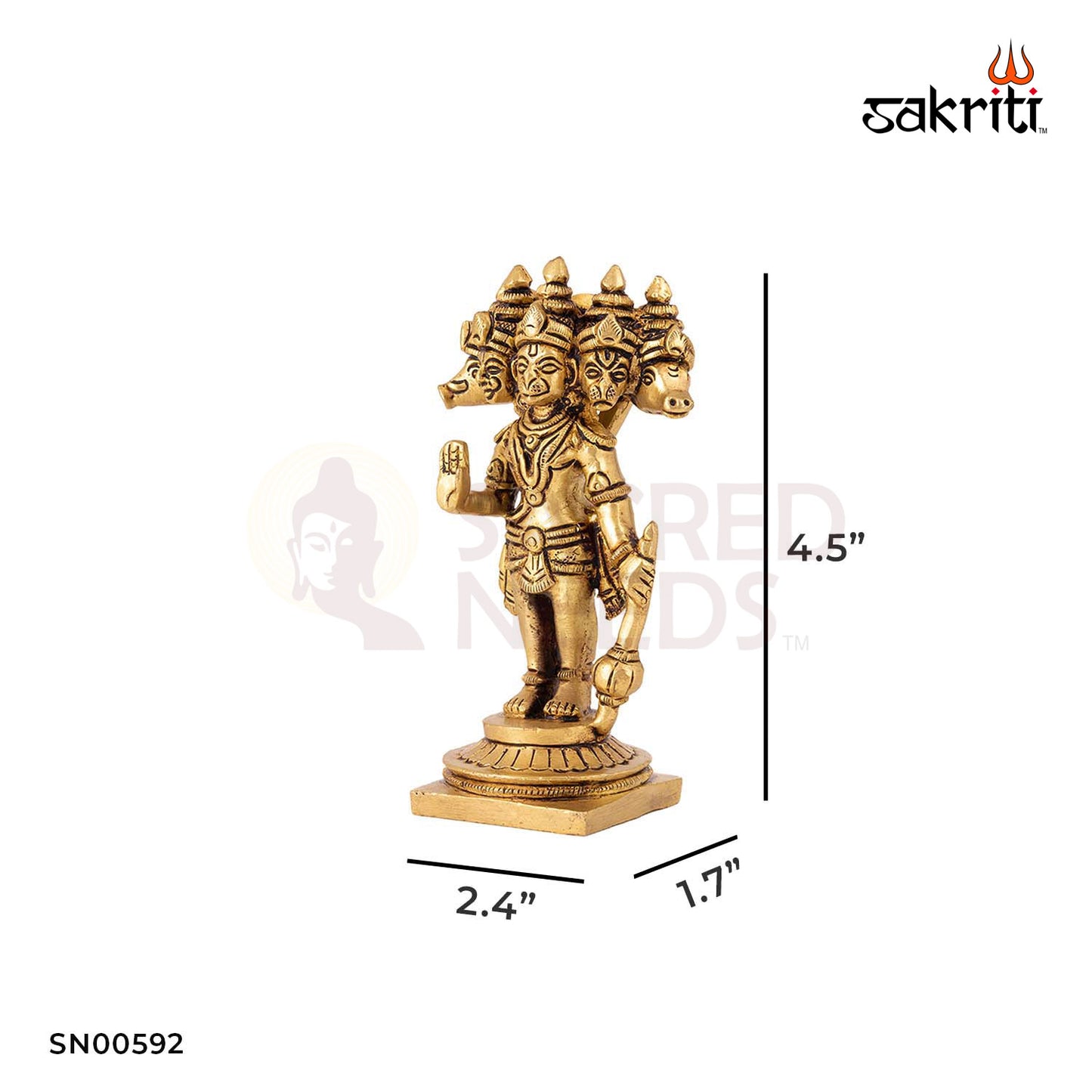 Brass 5 Face Hanuman – 4.5 Inch Height | Panchmukhi Hanuman Idol for Protection, Strength & Temple Pooja