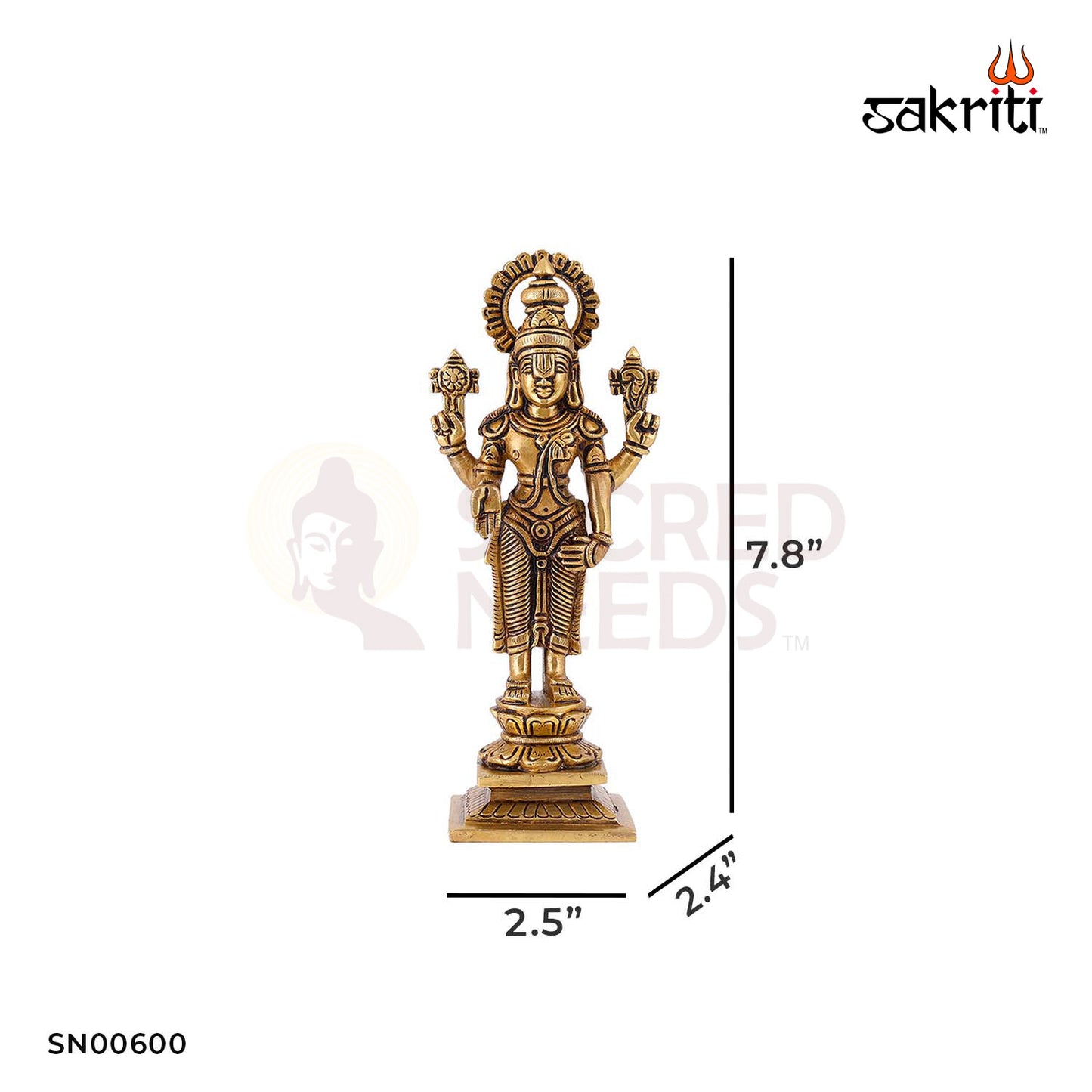 Brass Perumal Set – 7.8 Inch Height | Lord Vishnu with Consorts Set for Vaishnava Temple & Pooja
