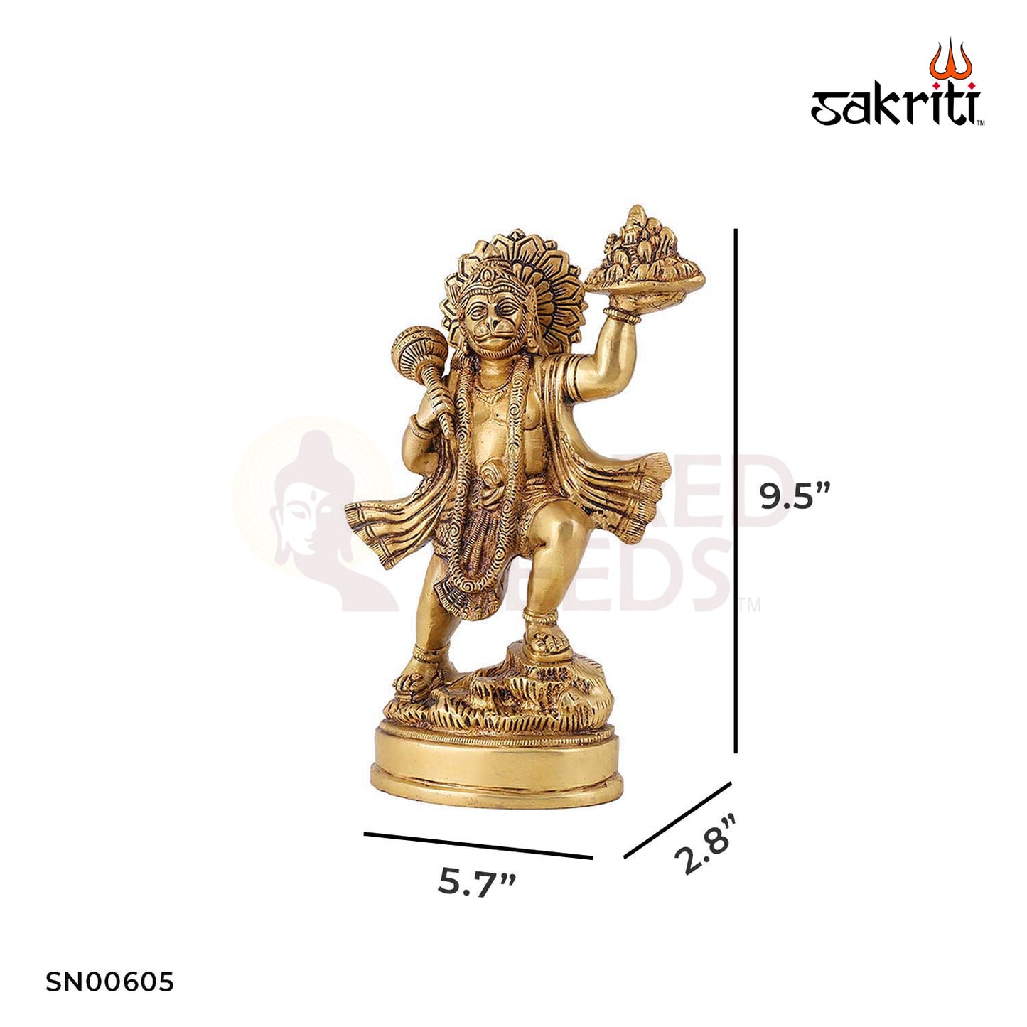 Brass Hanuman with Mountain – 9.5 Inch Height | Bajrangbali Carrying Sanjeevani Parvat for Strength & Protection
