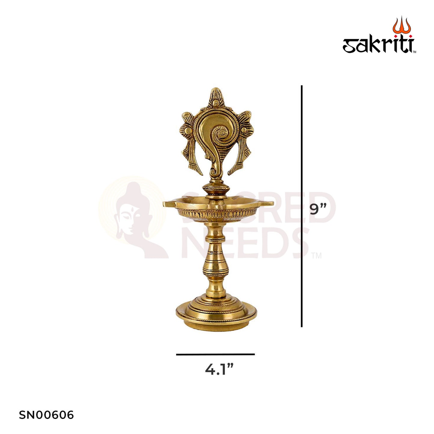 Brass Shankh Lamp with Stand – 9 Inch Height | Decorative Conch-Shaped Oil Lamp for Aarti & Home Temple Decor
