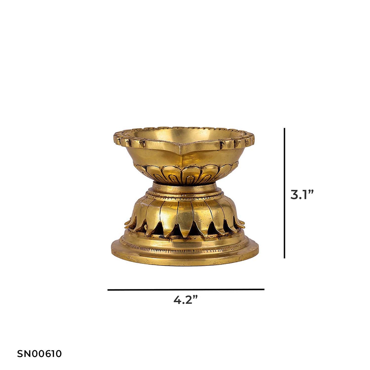 Brass Antique Vilakku – 3.1 Inch Height | Miniature Traditional Brass Oil Lamp for Temple, Aarti & Diwali