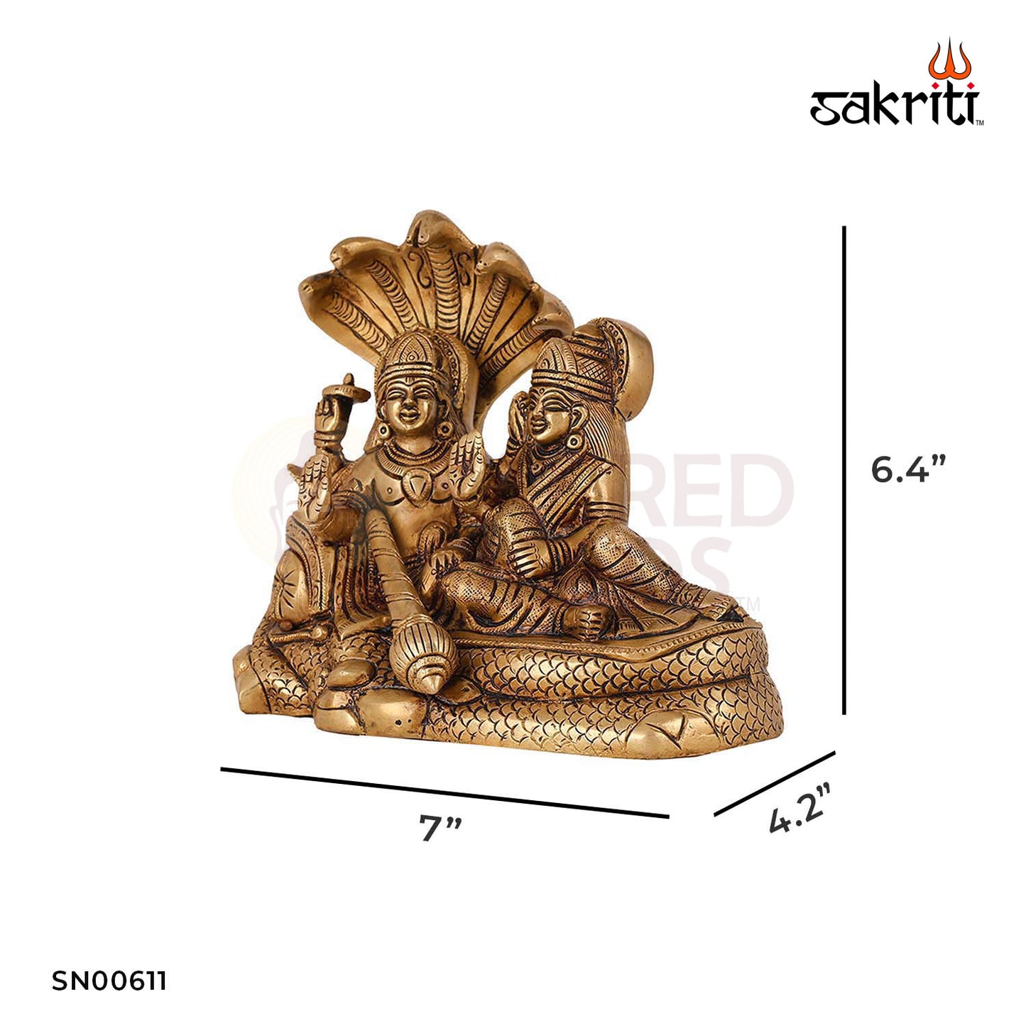 Brass Vishnu Lakshmi – 6.4 Inch Height | Vishnu Laxmi Pair Idol for Harmony, Devotion & Pooja Mandir