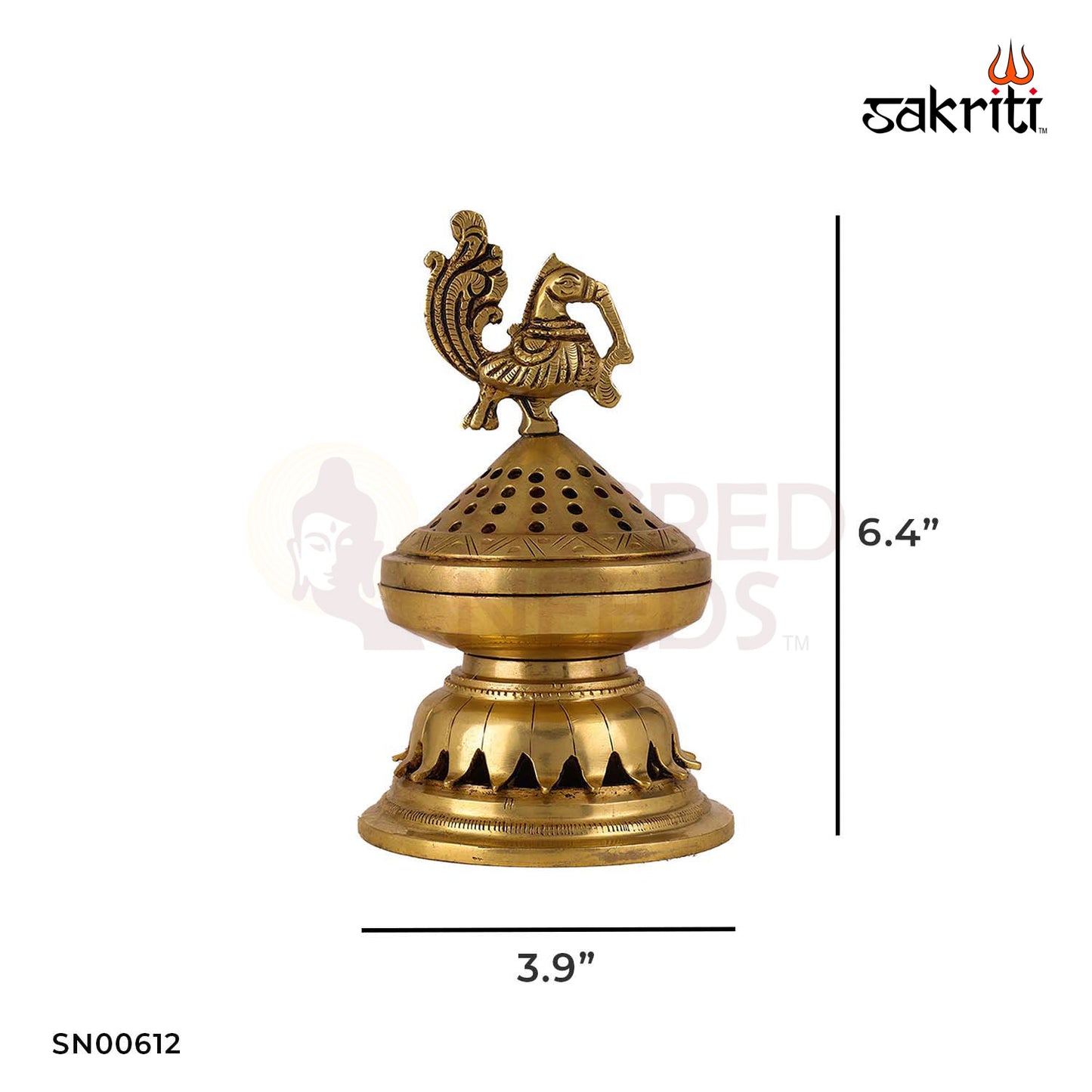 Brass Peacock Incense Burner with Lid / Dhoopkal – 6.4 Inch Height | Decorative Brass Agarbatti Holder for Fragrance & Pooja