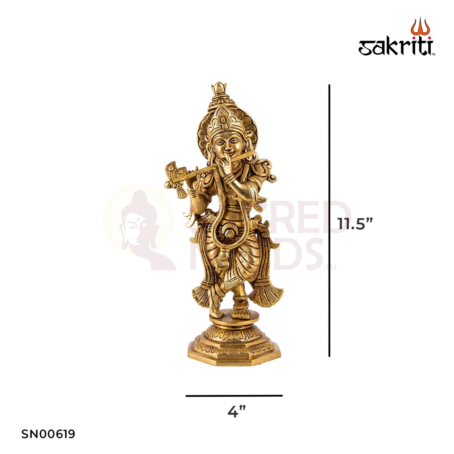 Brass Krishna – 11.5 Inch Height | Lord Krishna Idol for Janmashtami, Bhajan Hall & Spiritual Spaces