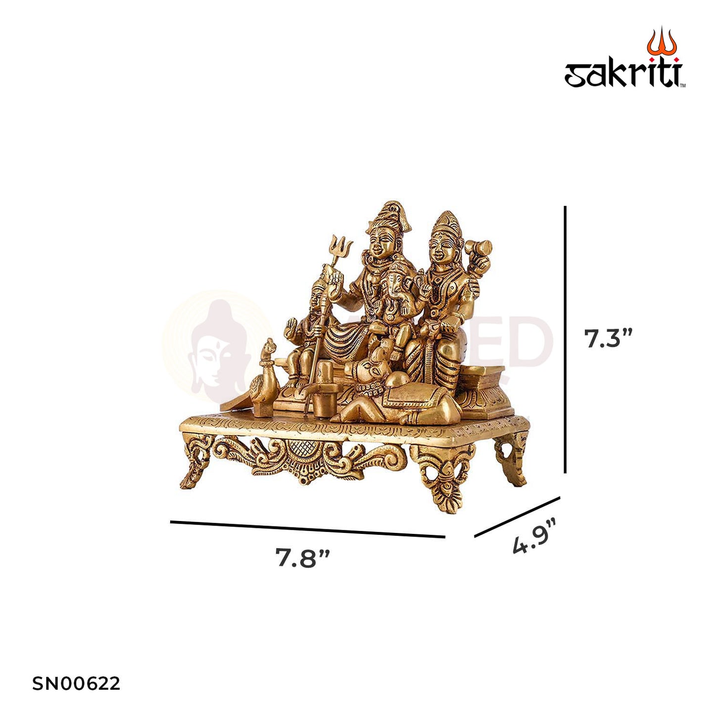 Brass Shivan Family – 7.3 Inch Height | Lord Shiva Parvati Ganesha Set for Pooja Room & Griha Pravesh