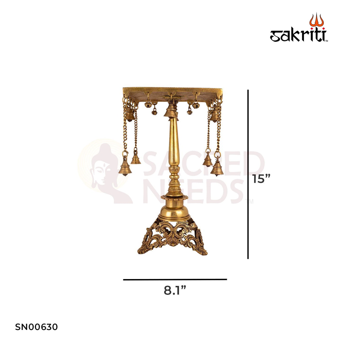 Brass Table / Stand – 15 Inch Height | Decorative Brass Pooja Stand for Idols, Lamps & Temple Settings