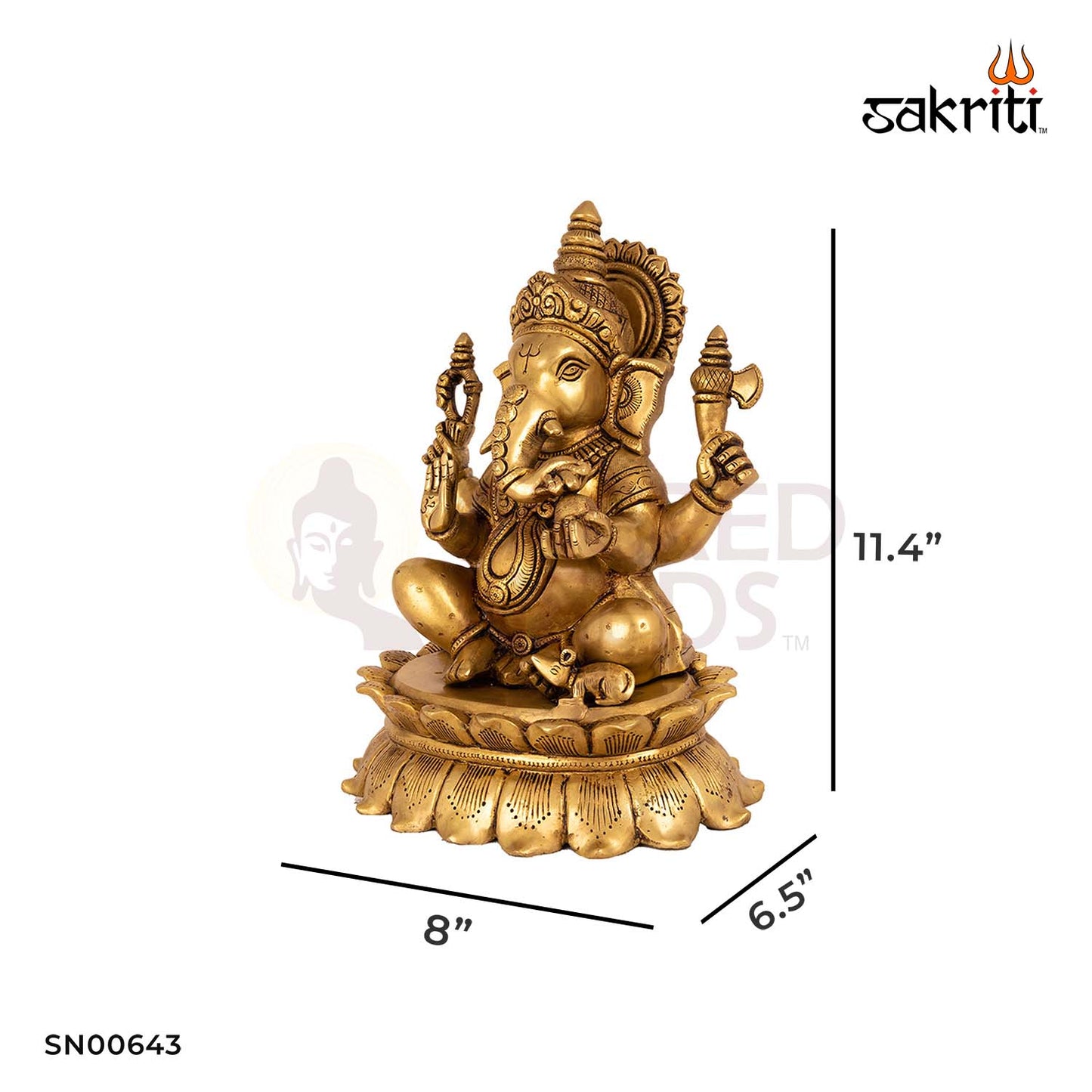 Brass Lotus Ganesha – 11.4 Inch Height | Auspicious Vinayaka on Lotus for Home Temple, Office & Gifting